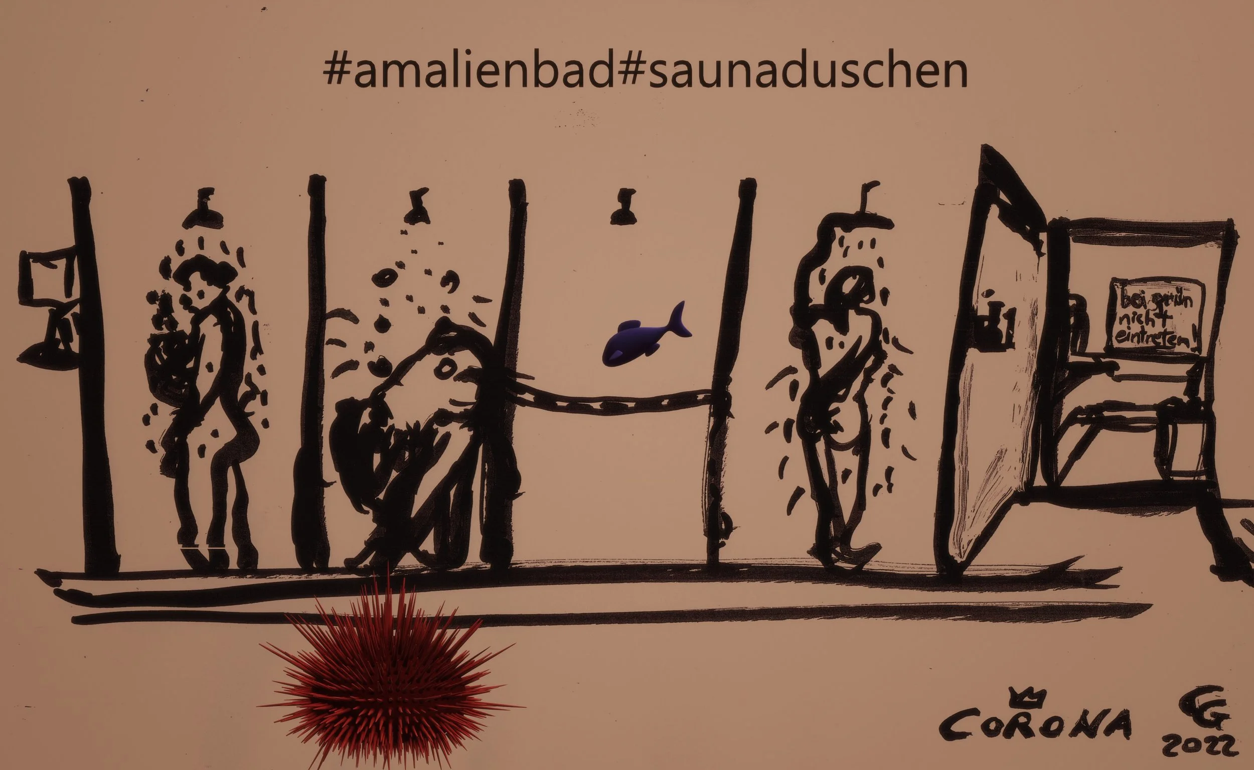 Duschen mit roten Seeigel und Fisch©Corona Gsteu 