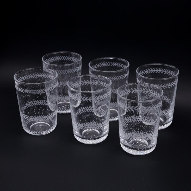 Etched glasses, set of six 