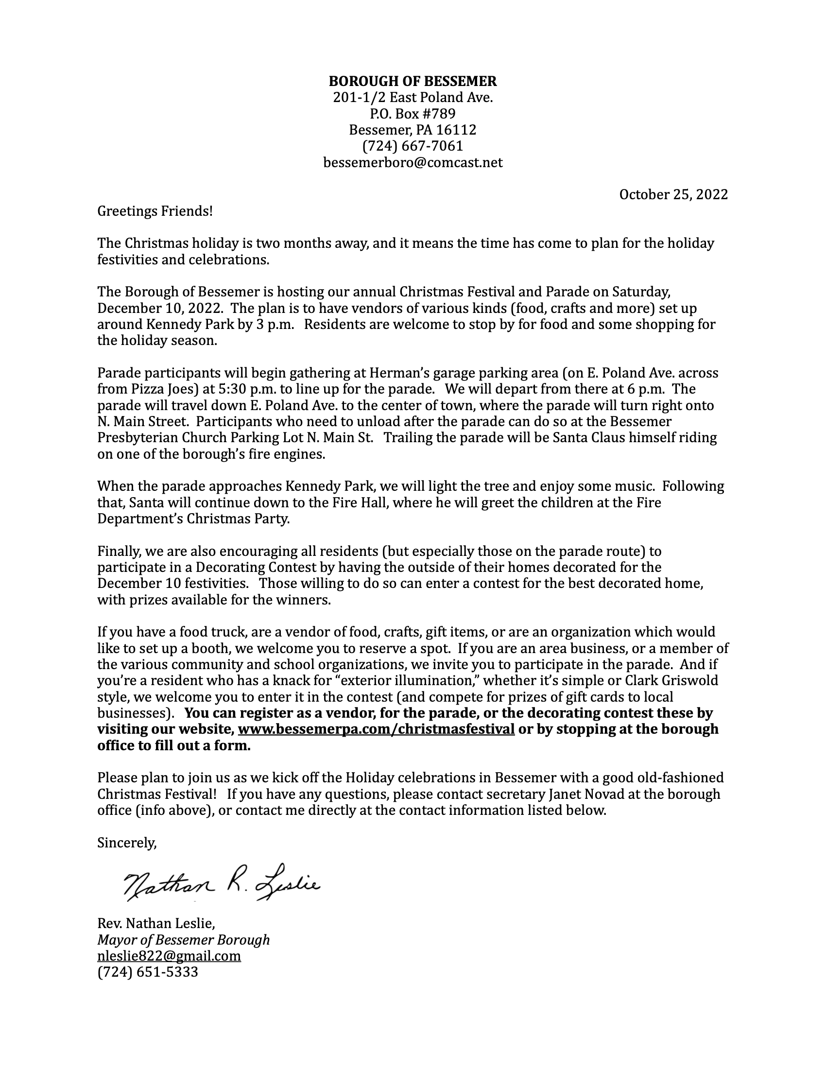 Christmas Festival 2022 — The Borough of Bessemer, Pennsylvania