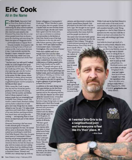 NEW ORLEANS LIVING MAGAZINE: Eric Cook, Gris-Gris