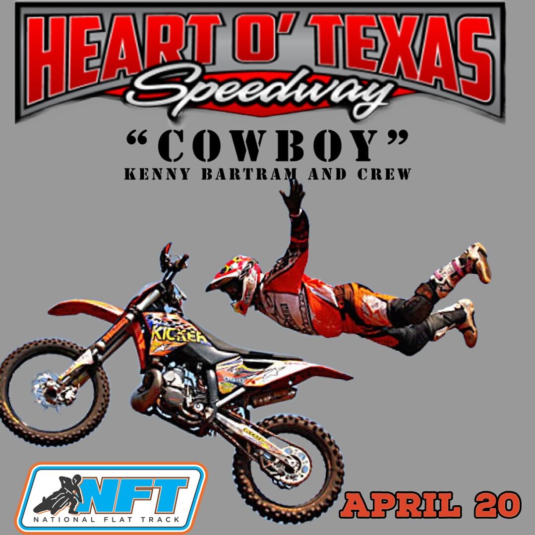 Round #4 of the National Flattrack Series will be at the @hotspeedway in conjunction with a freestyle Motox show by @cowboykenny690 and @mattbuyten  Come witness the high flying action stunts and tricks along with bar banging Flattrack motorcycle rac