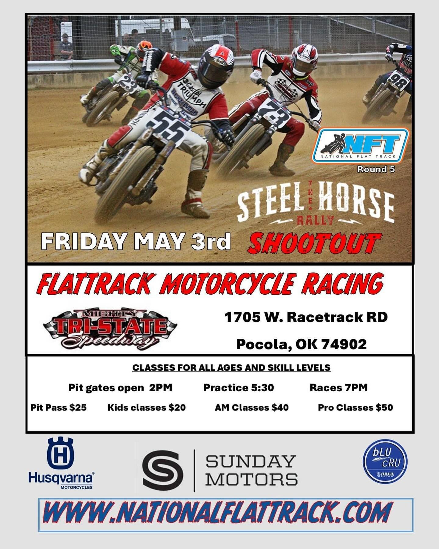 The famous Steel Horse Shootout at the mighty Tri-State Speedway is coming up Friday May 3rd! This 3/8 Mile banked track has been voted one of our best prepared racetracks 5 years running and always provides some terrific racing.
OPEN PRO class pays 