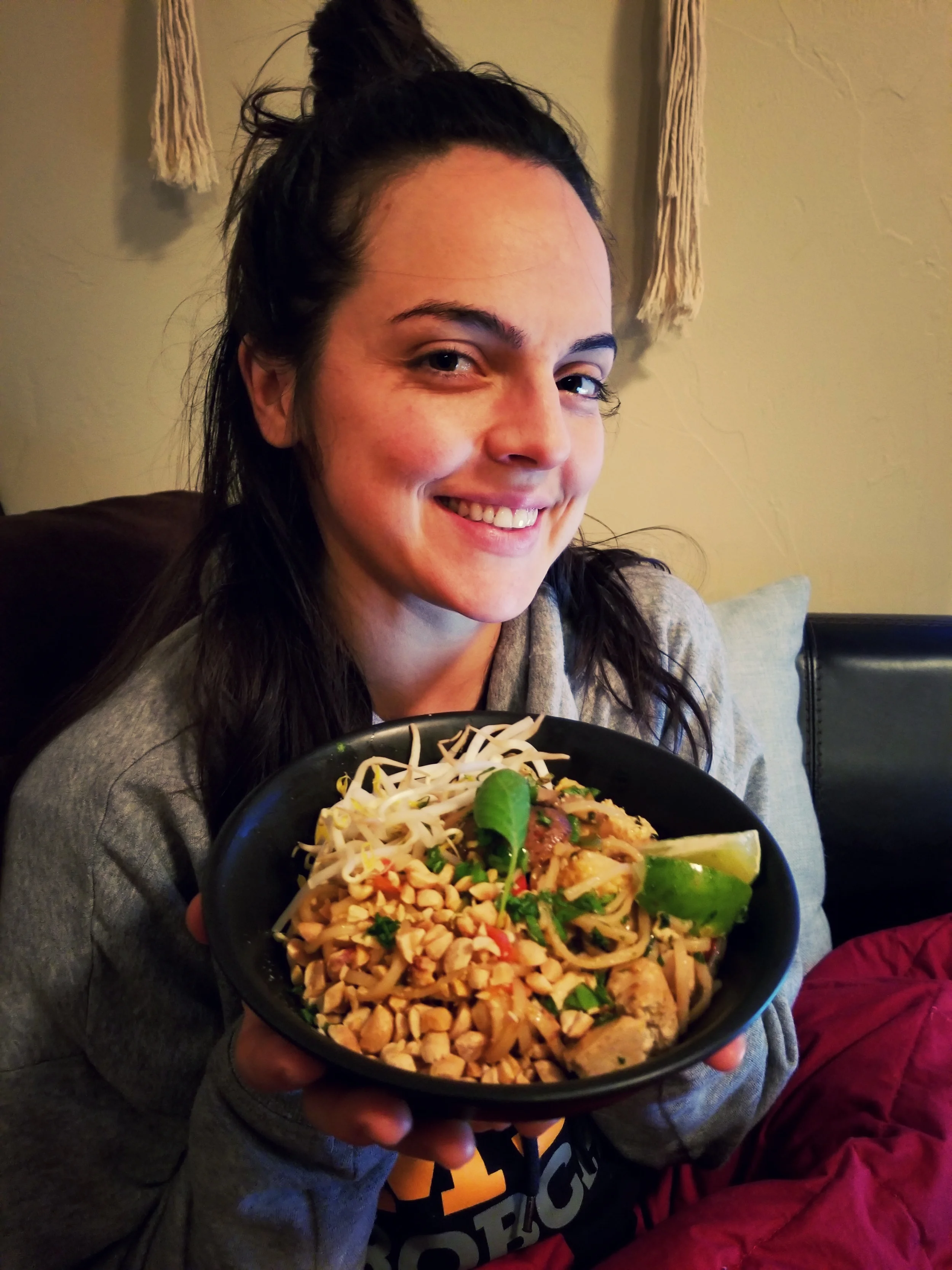 Lexi modeling our delicious dinner!