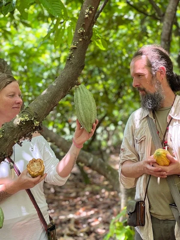Shamanic teachers Diana Deer Hawk and Alku, cacao forest, cacao ceremony facilitator training, Aynua Amazonas, Peru