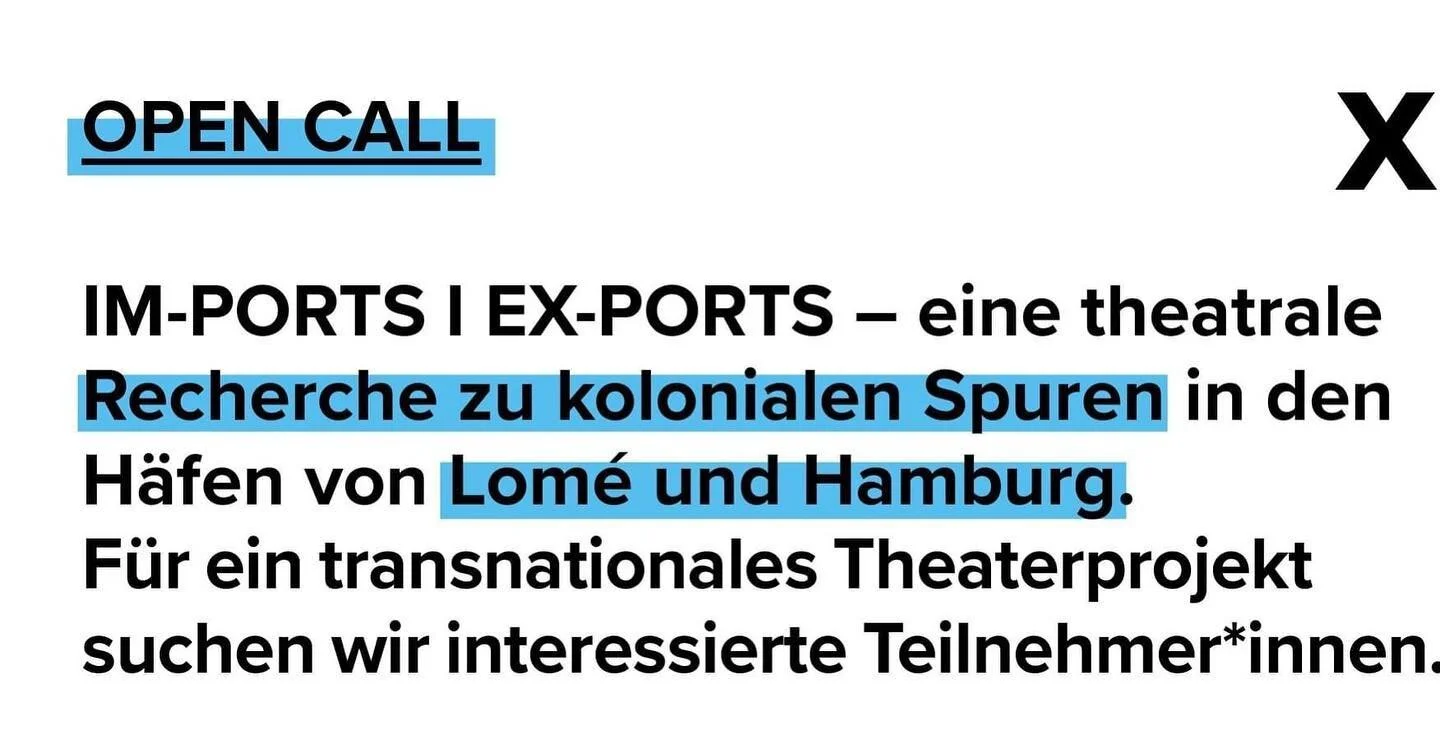 OPEN CALL f&uuml;r transnationales Theaterprojekt! 

Link in Bio!

#opencall #transnational #intersectional #postcolonialism #theatre #devisedtheatre #appliedtheatre #theaterp&auml;dagogik #lom&eacute; #togo #port #hamburgpostkolonial #hafenhamburg #
