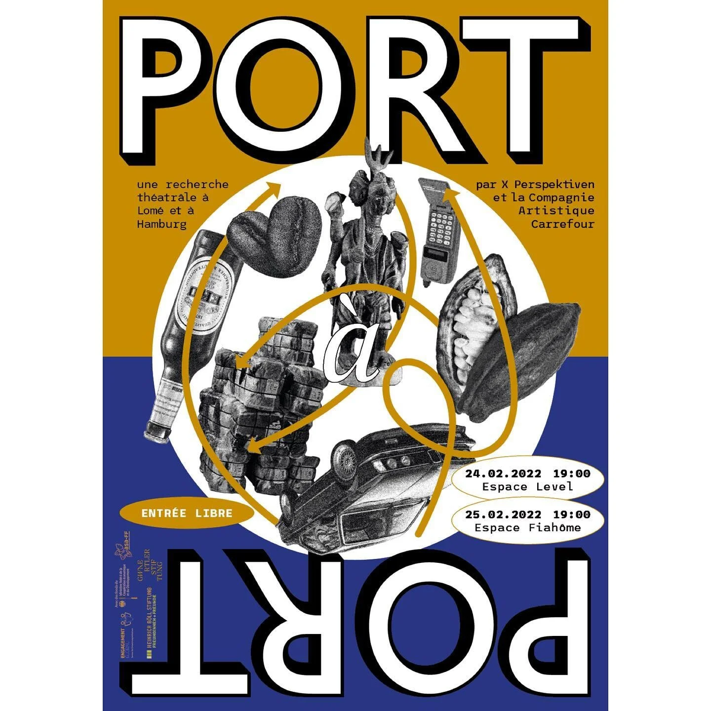 PORT &agrave; PORT

Une recherche th&eacute;&acirc;trale sur les traces coloniales entre les deux villes portuaires de Lom&eacute; et Hambourg. 

Quel est le r&ocirc;le des ports aujourd&rsquo;hui? 
Quel r&ocirc;le les ports de Lom&eacute; et de Hamb