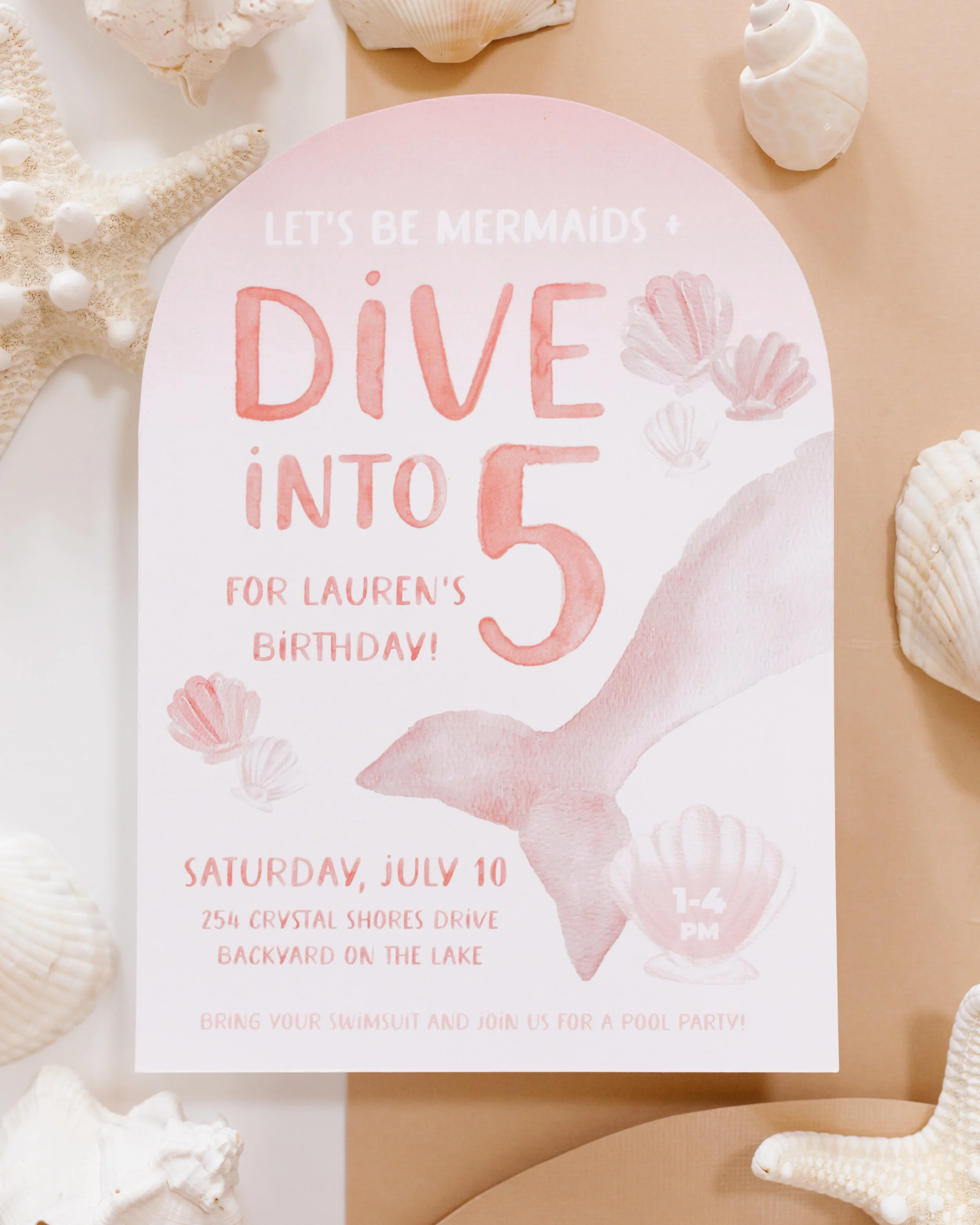 DIVE INTO FIVE mermaid 5th birthday party invitation [DIGITAL FILE]