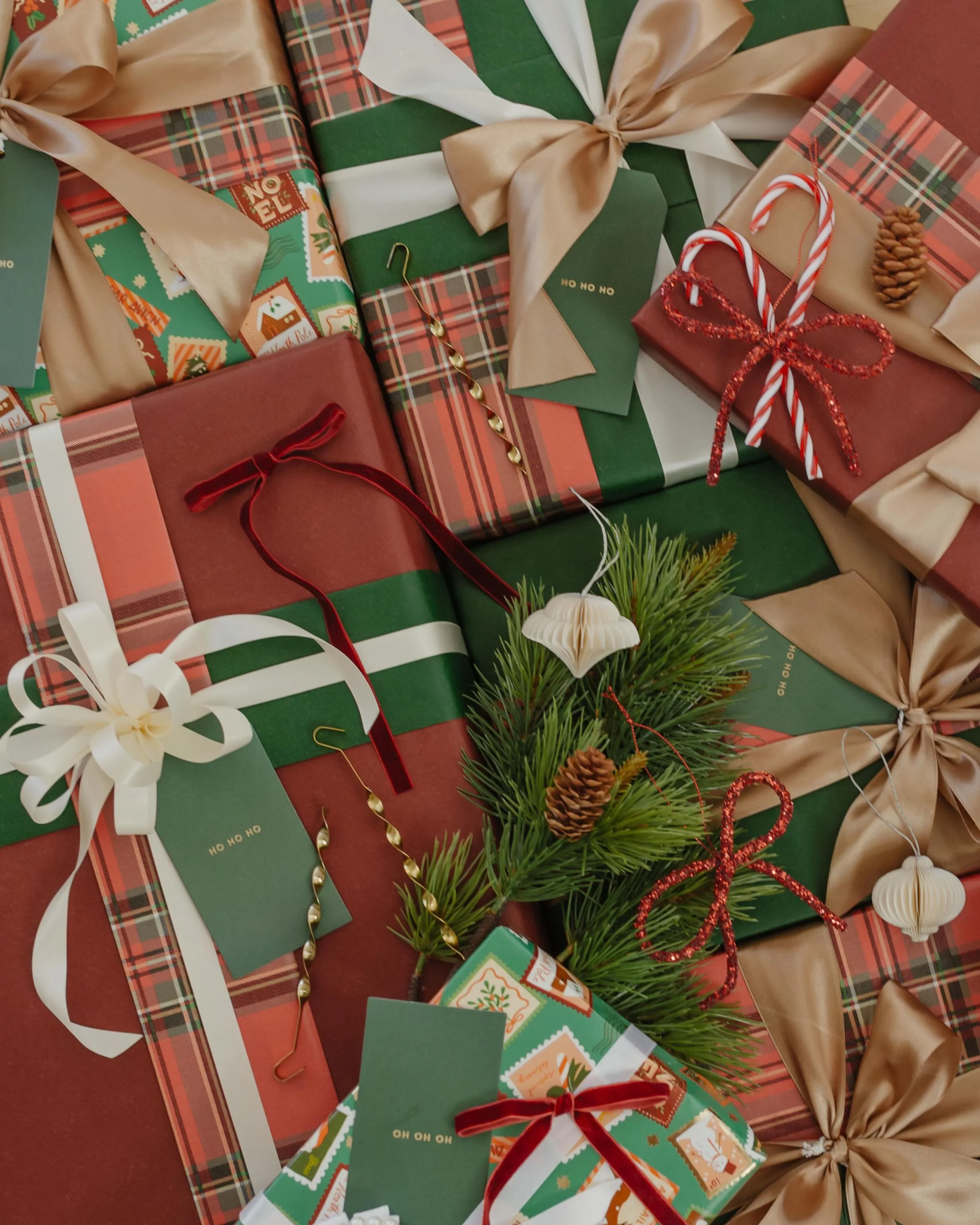 love a good holiday gift wrap flatlay. really leaned into red and green this year and kind of loved it.