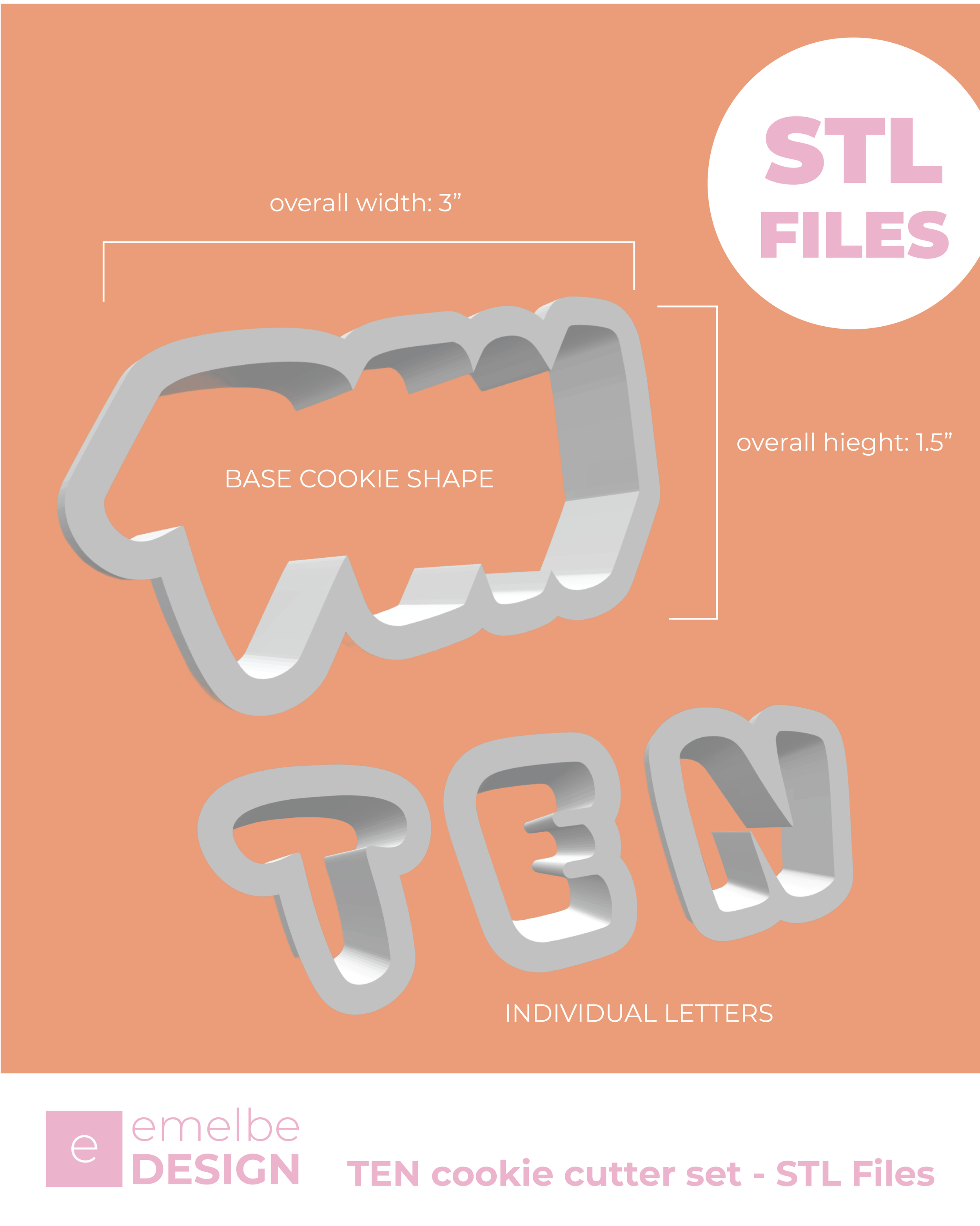 "ten" cookie cutter set - STL file for 3D printing