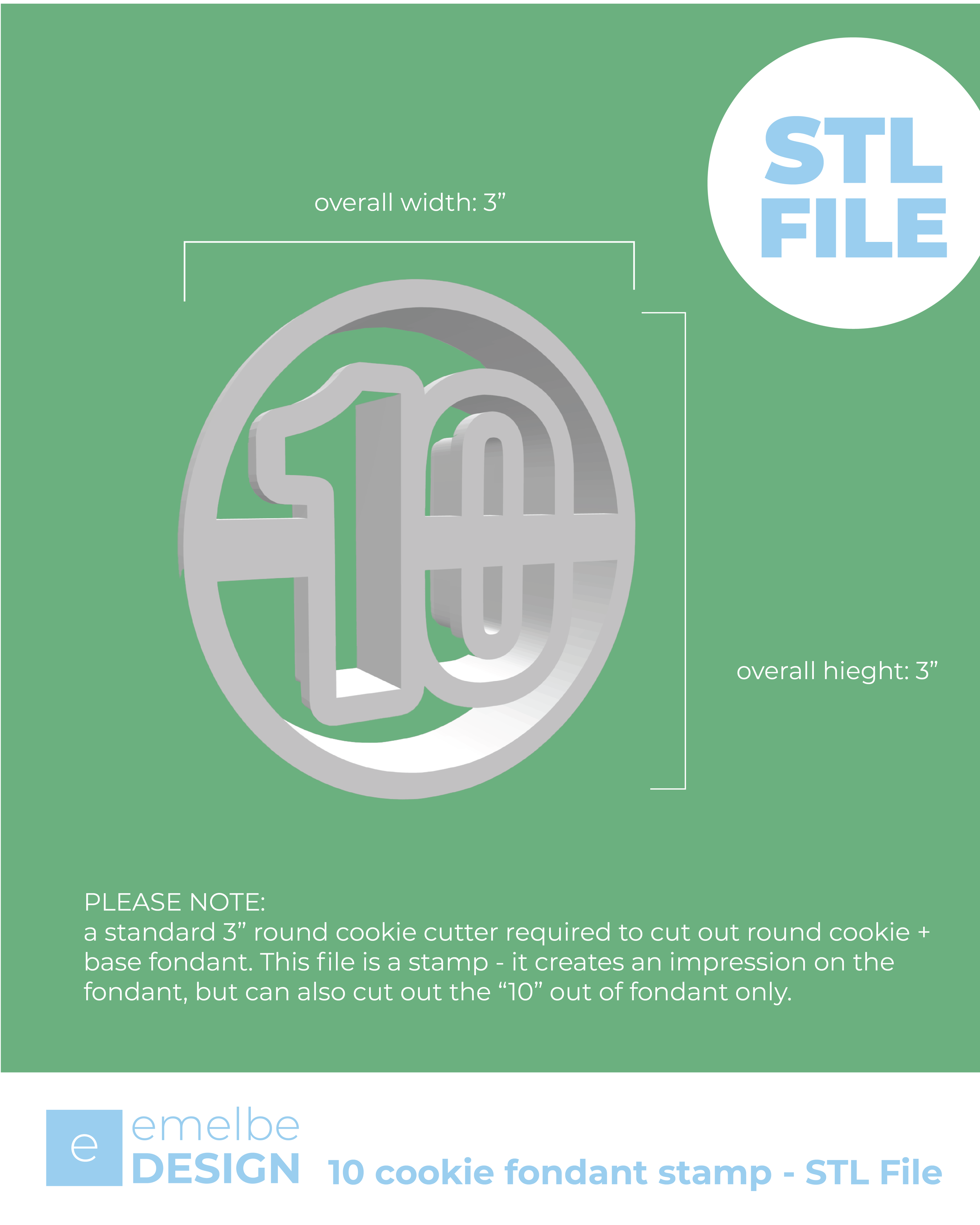 "10" fondant stamp - STL file for 3D printing