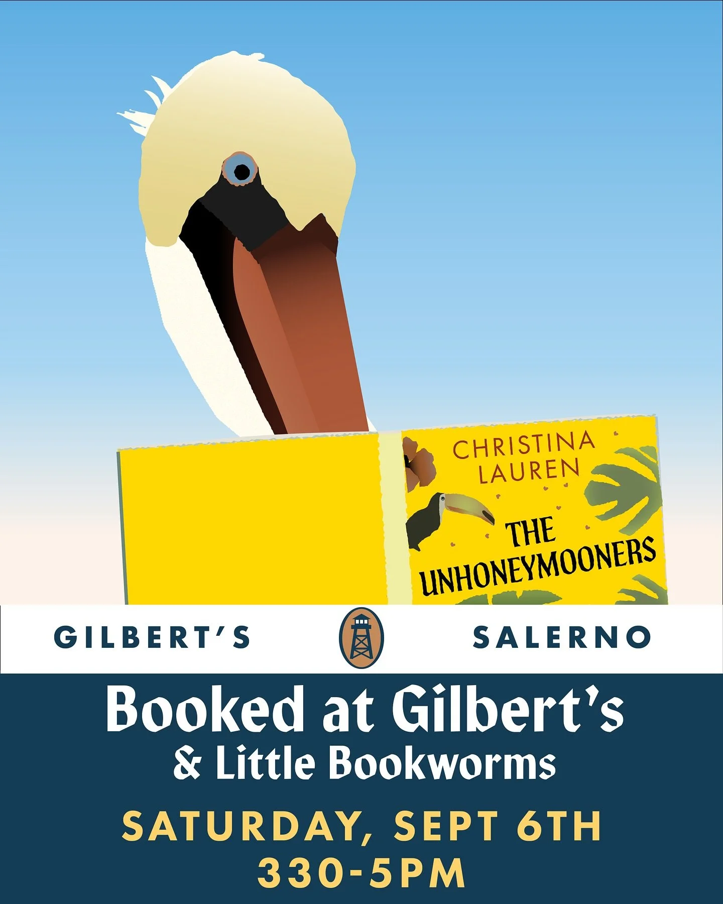 Join us next Saturday, September 6, from 3:30 to 5 PM at Gilbert’s Port Salerno for the first meeting of Booked at Gilbert’s. We’ll be discussing The Unhoneymooners by Christina Lauren over book-themed drinks and good conversation.