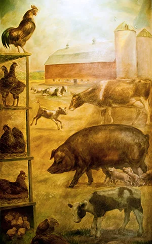 John Steuart Curry, Southwest Panel, “The Social Benefits of Biochemical Research” c. 1941-43. Oil and tempera on canvas. Collection of Public Art at UW–Madison.
