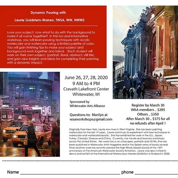 Registration Deadline! Laurie Goldstein-Warren Dynamic Pouring Painting 3-Day Workshop