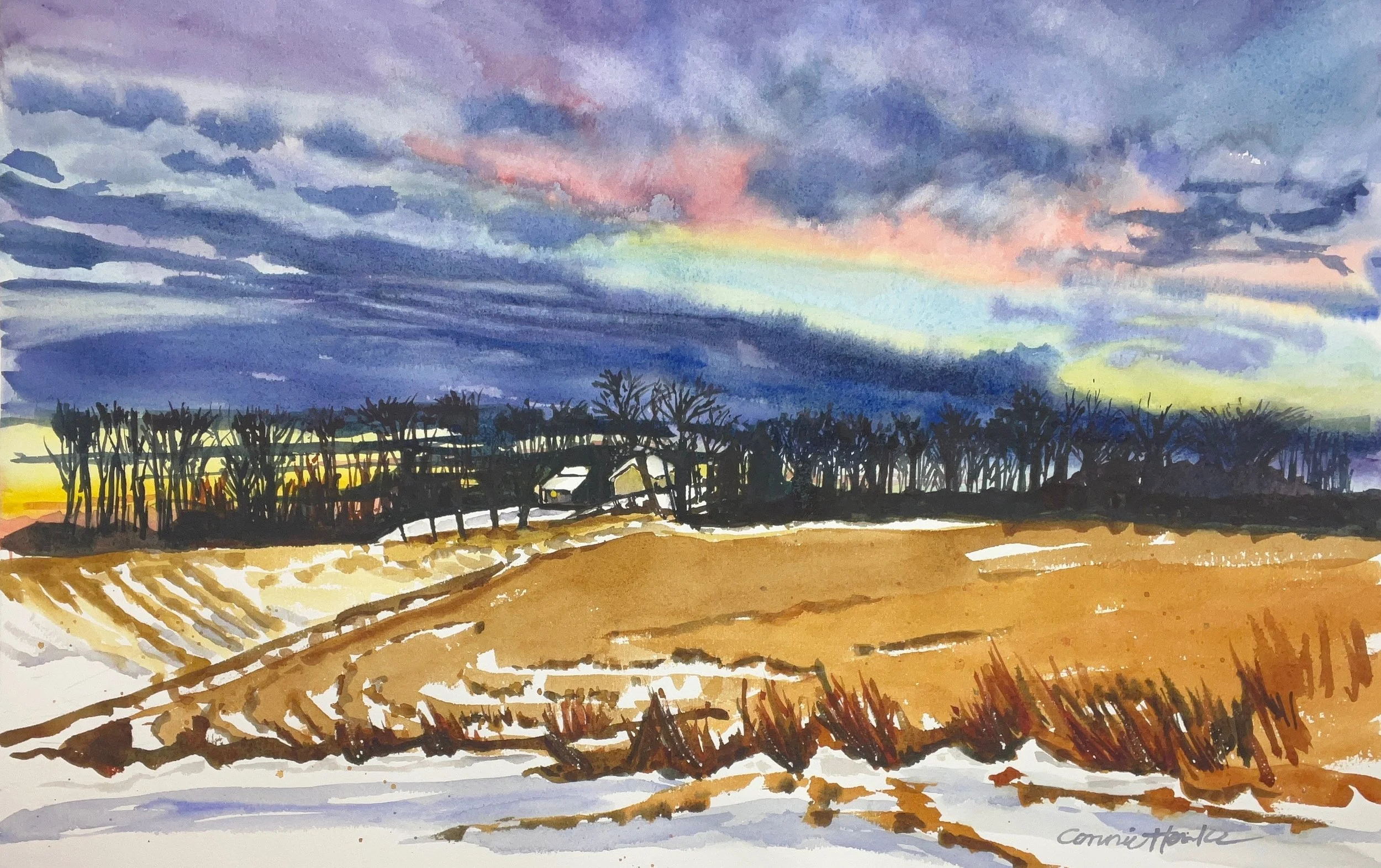 1st Place : Connie Henke : "Winter's Last Light" : Watercolor
