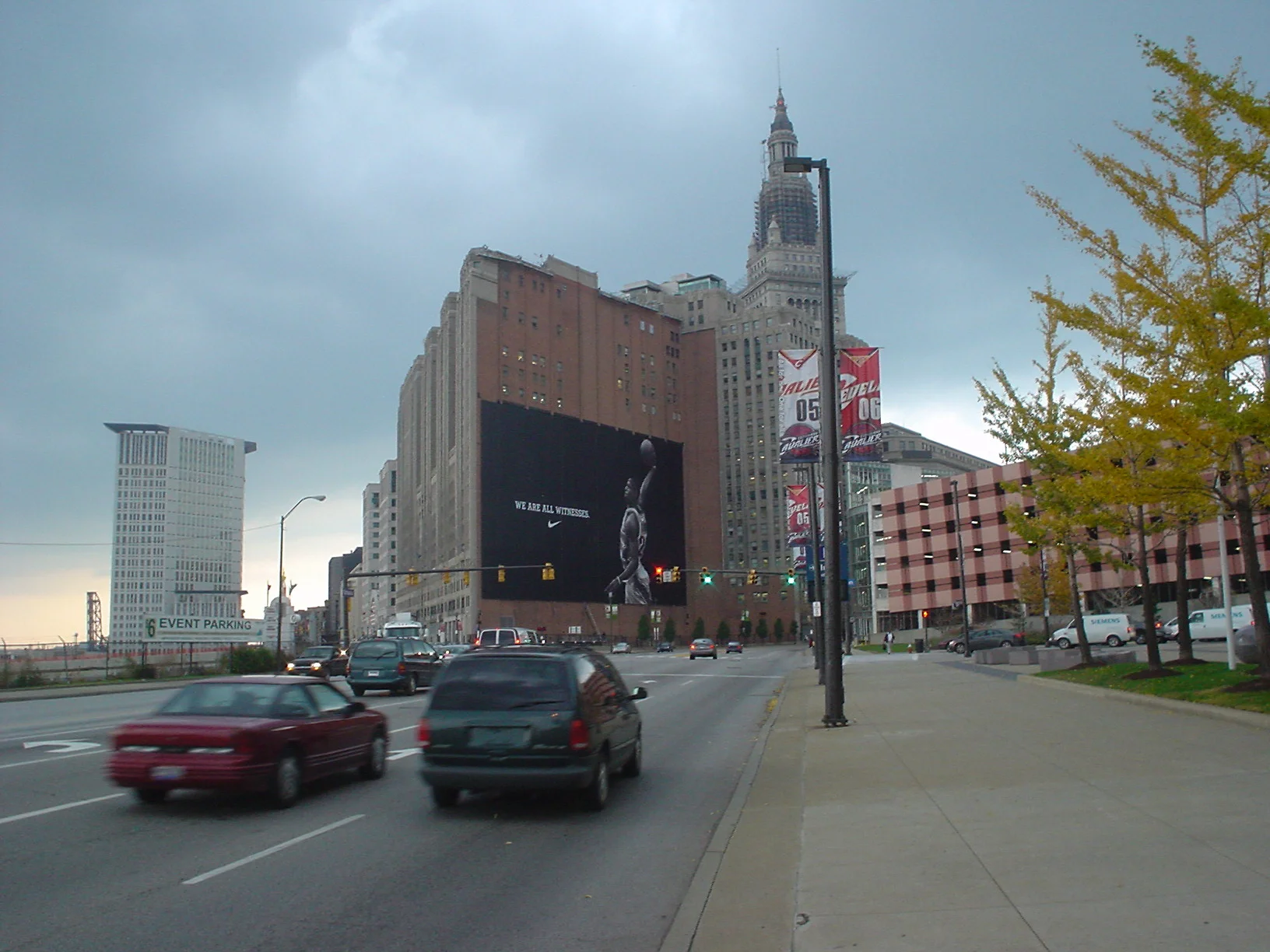  48,000 square feet wallscape opposite Gund Arena. New media site was custom built for this permanent landmark installation.  Cleveland OH  