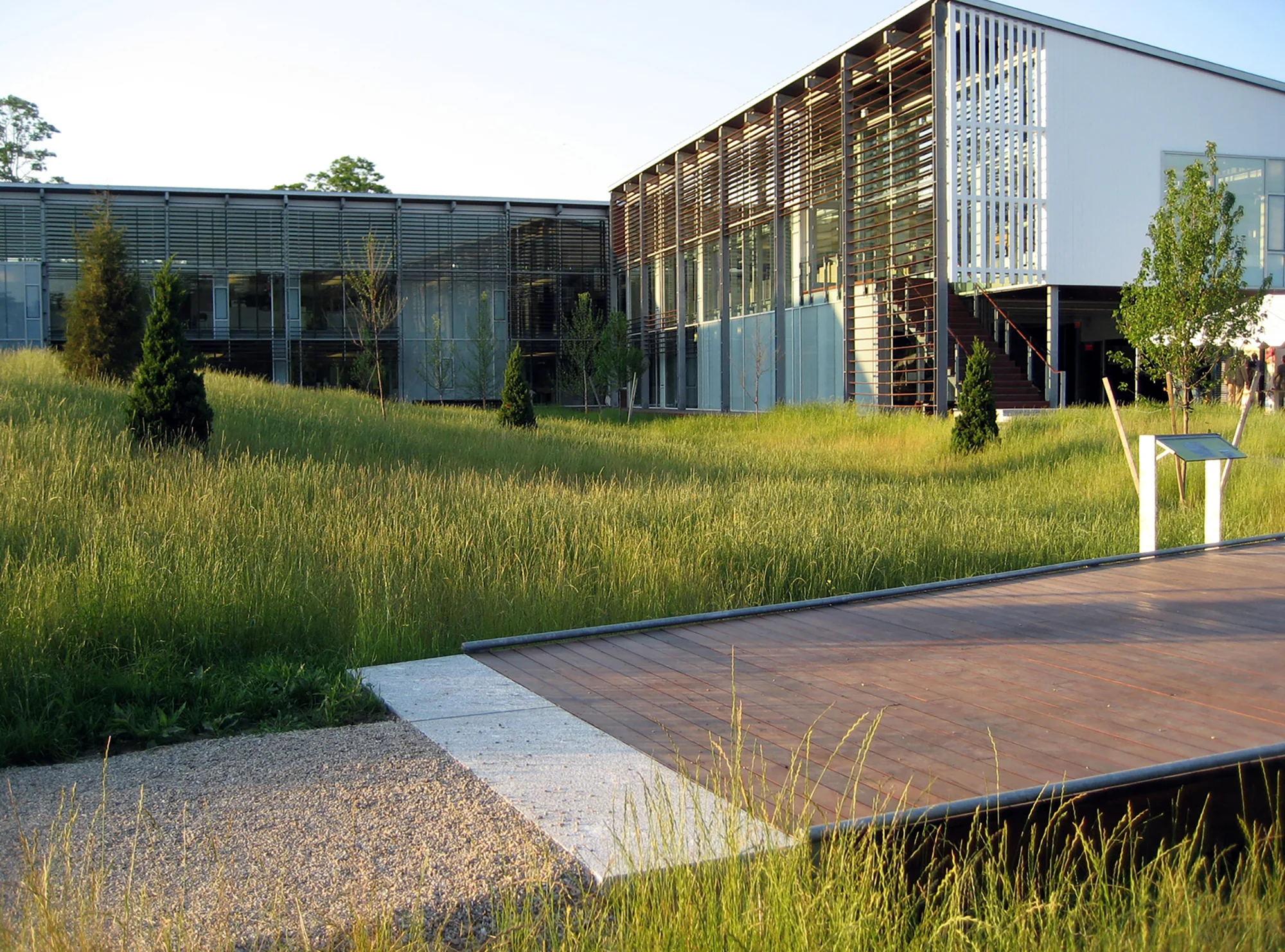 IFAW chose to restore a five-acre brownfield on the edge of a wildlife sanctuary for the new location of their proposed international headquarters. After extensive post-industrial cleanup and soil remediation the site has been restored to a naturalized condition. The 40,000 square foot building is arranged as three interconnected structures to reduce mass and create a south facing courtyard restored with meadow grasses within a drumlin, an indigenous sloping glacial landform. A native drought tolerant plant palette was selected for ecological benefits, reconnecting the site to the adjacent conservation lands, and providing an extension site for wildlife habitat. Runoff during rainfall flows into an engineered vegetated swale, where measured cleansing and infiltration occurs. This ethic offers a model for progressive stormwater management in an area burdened by brownfields in an area of sensitive water resources. Recognition Boston Society of Landscape Architects | Merit Award 2009 Boston Society of Architects | Honor Award for Design Excellence 2009 Collaborators designLAB Architects Photography STIMSON