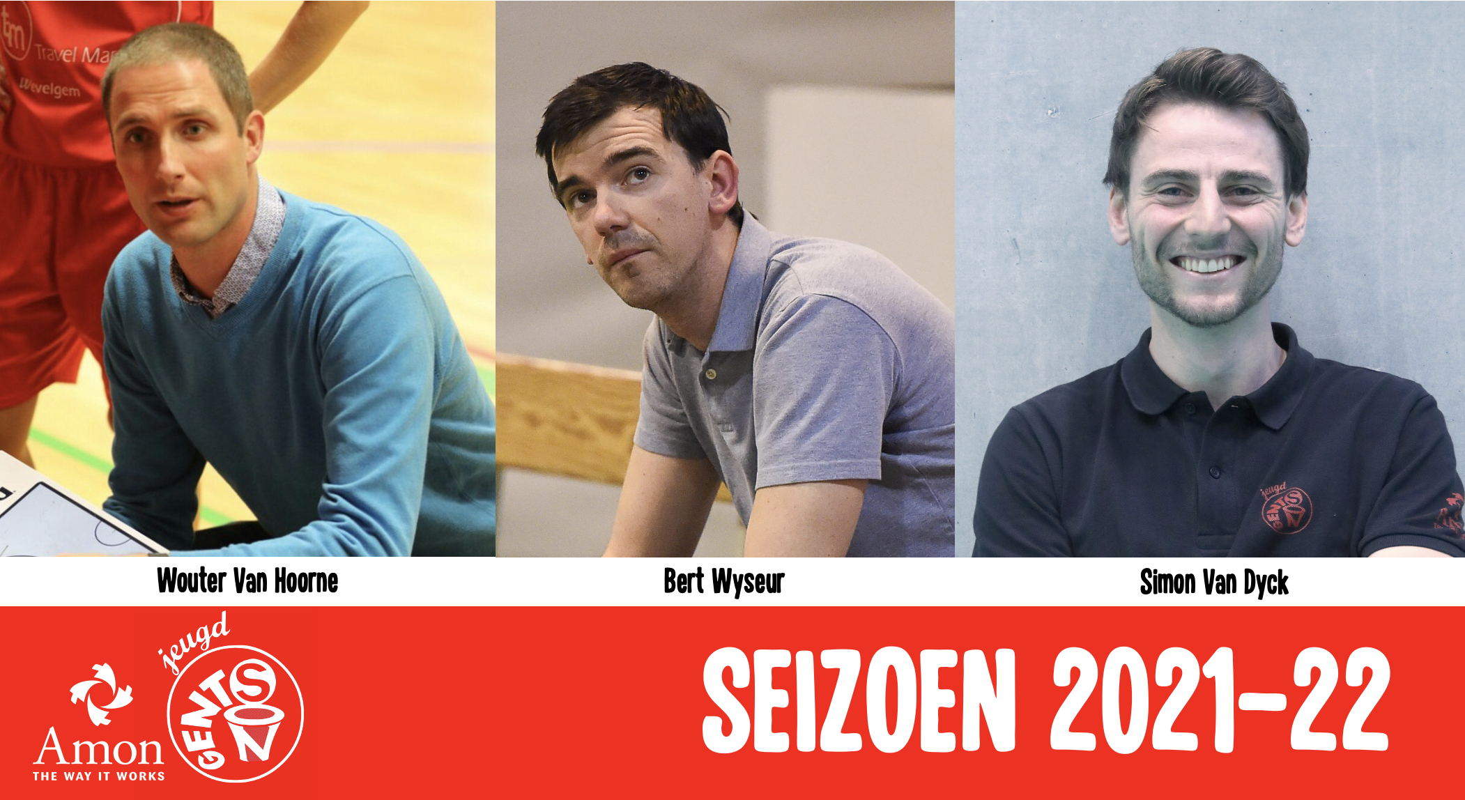 Wouter Van Hoorne nieuwe head coach van de U16A, bijgestaan door Bert Wyseur en Simon Van Dyck. 