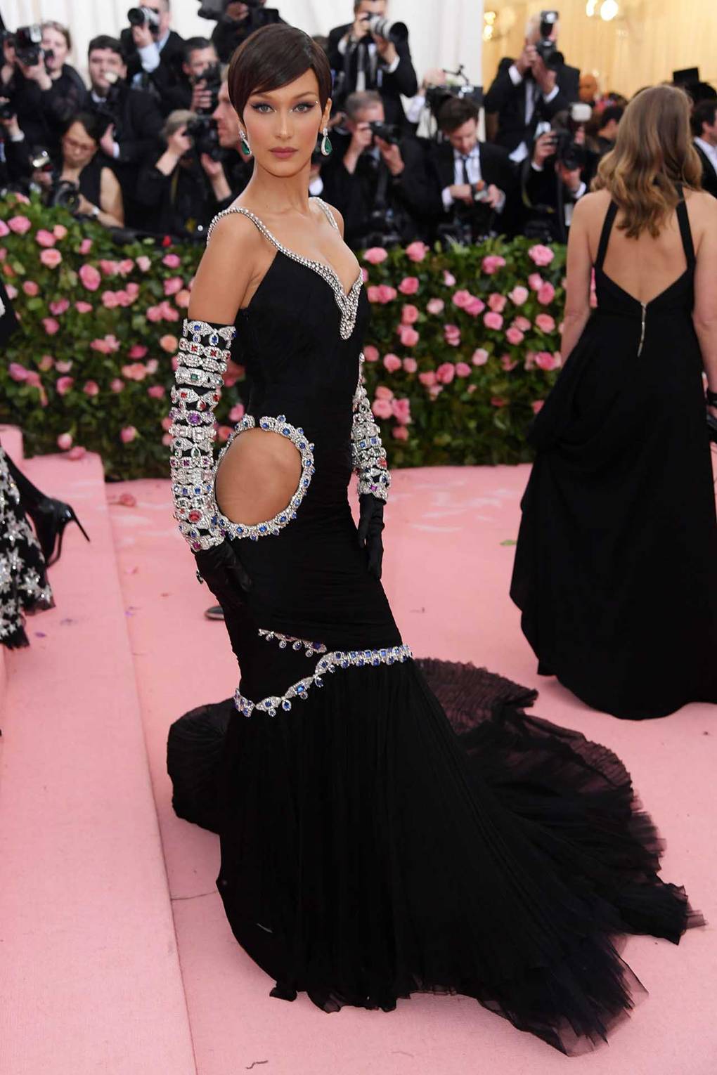 Bella Hadid wearing Moschino.