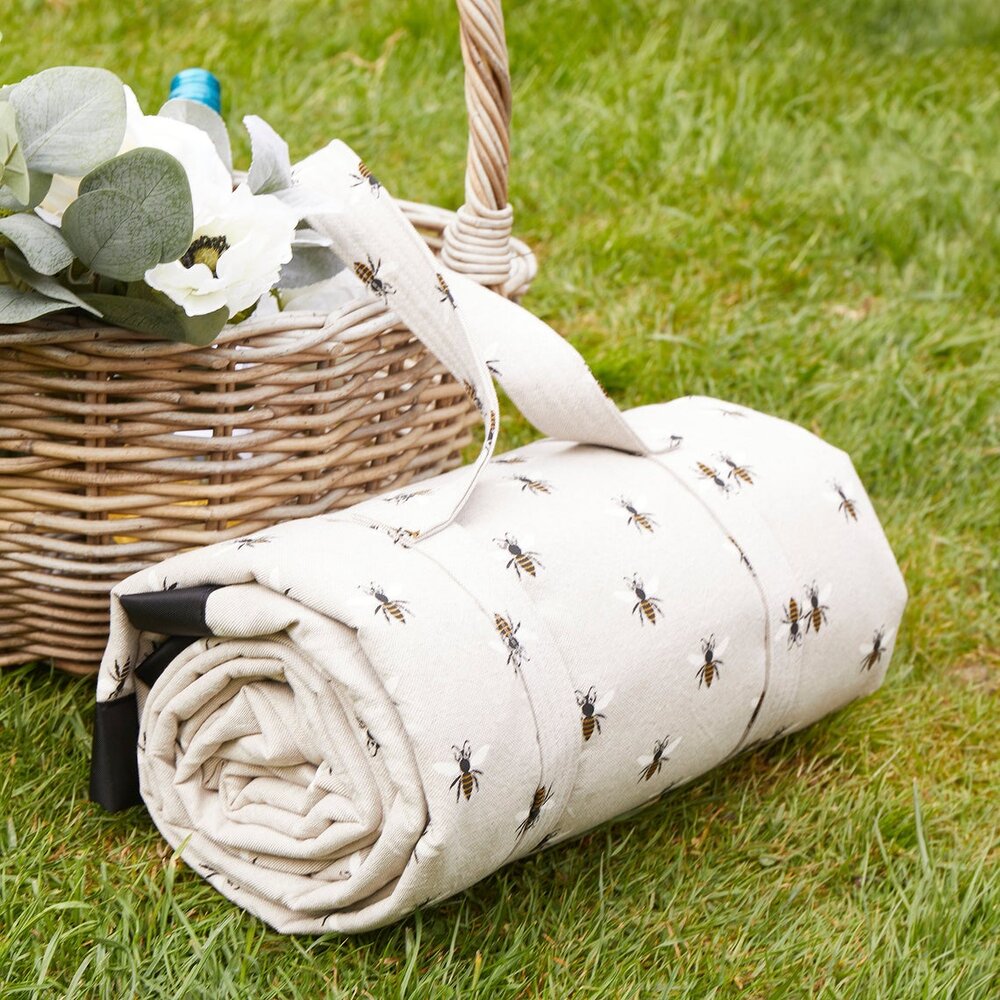 Waterproof backed picnic blanket in Bee, £60