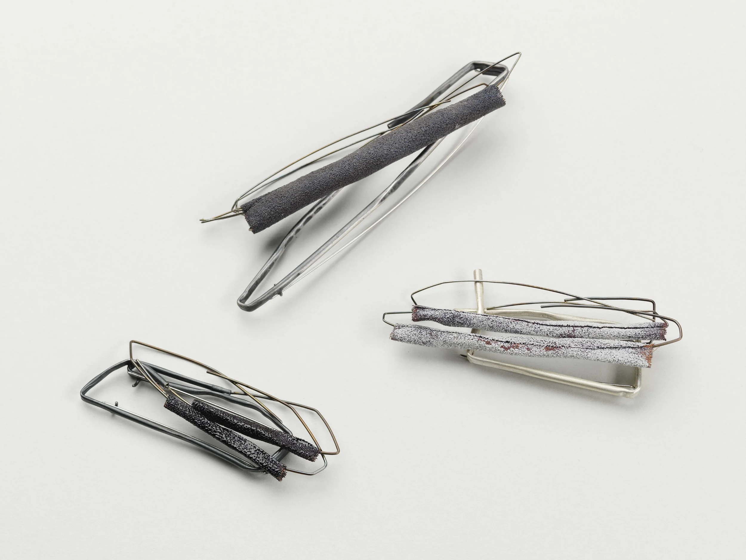 ‘Untitled’ Brooch Series, Sterling Silver, Copper Mesh, Enamel, Steel Wire