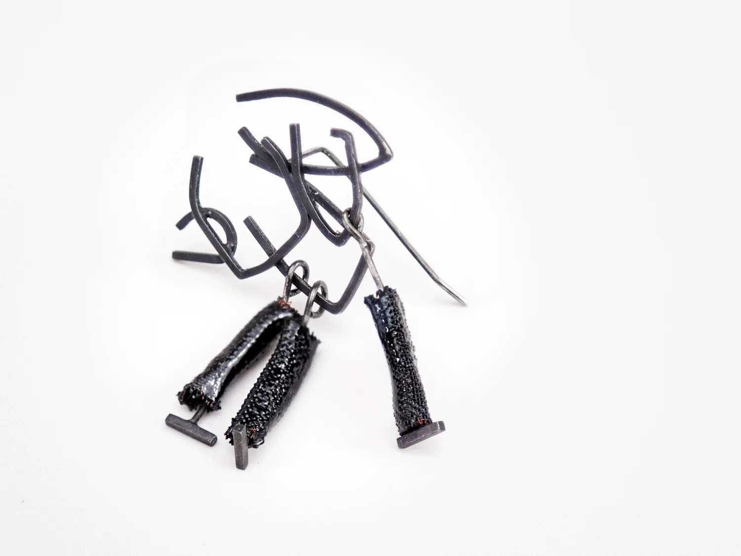 Individual Earring; Sterling Silver, Copper Mesh, Enamel