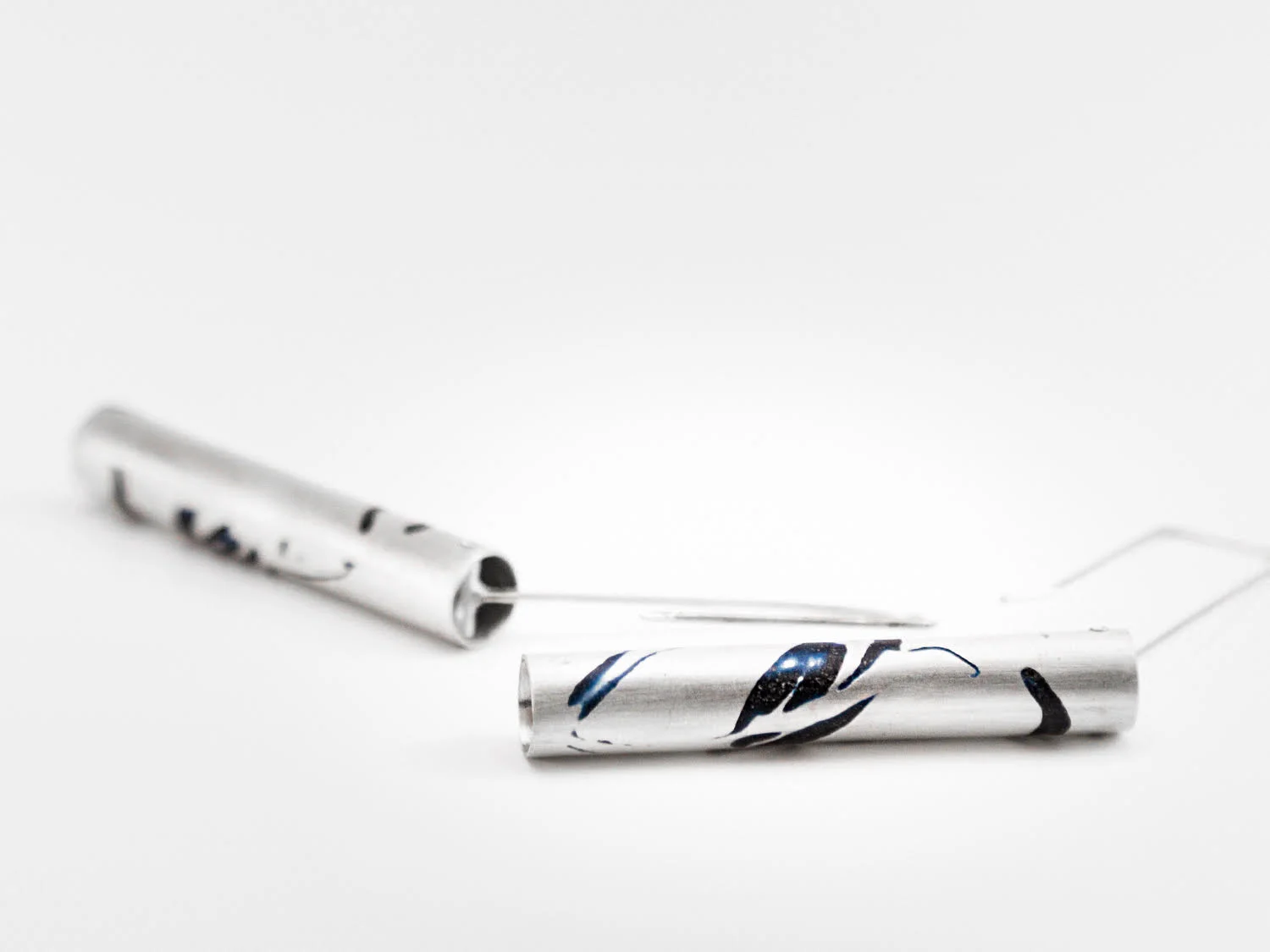 Enamel Inlay Tube Earrings; Sterling Silver, Enamel