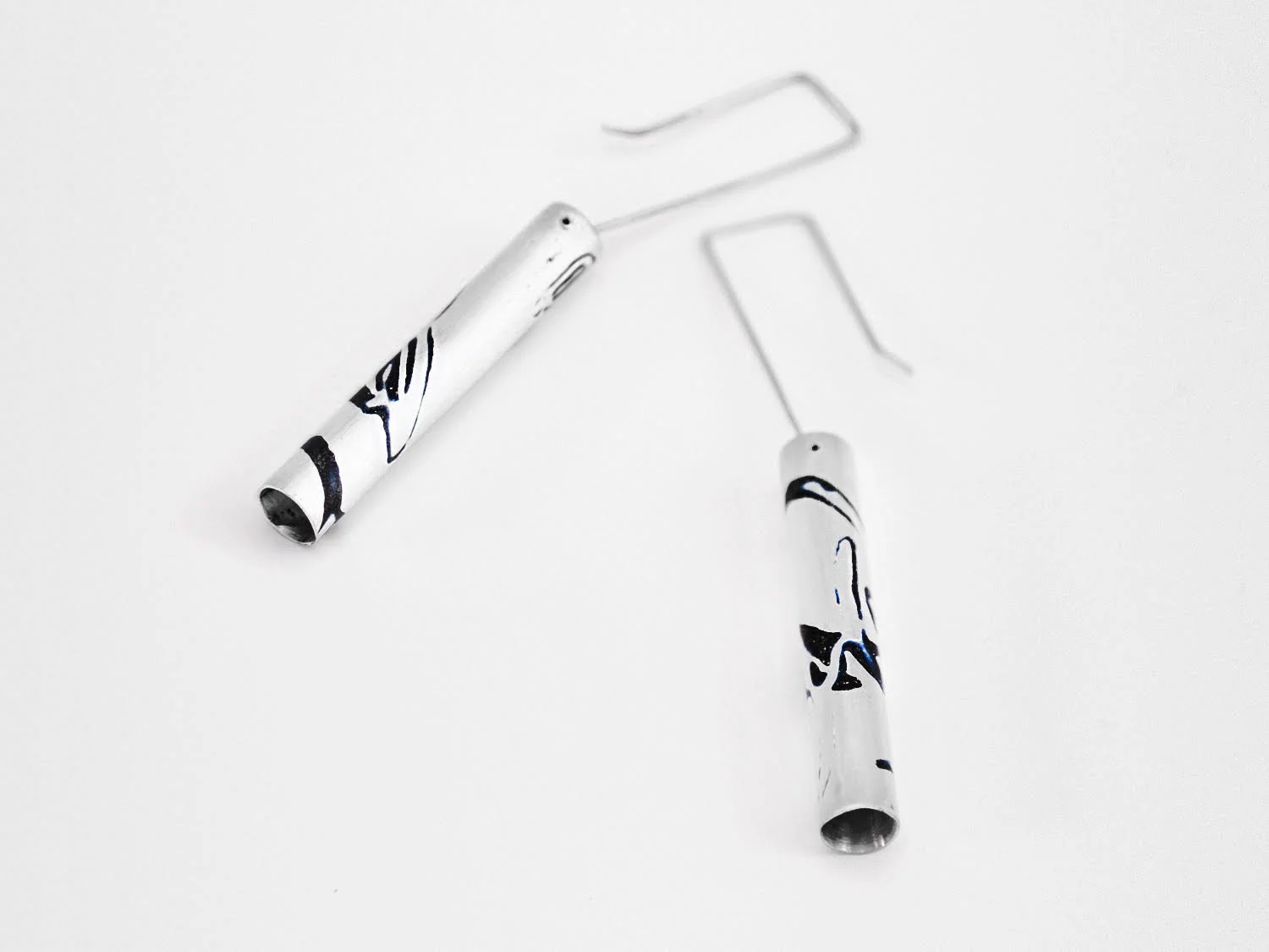Enamel Inlay Tube Earrings; Sterling Silver, Enamel