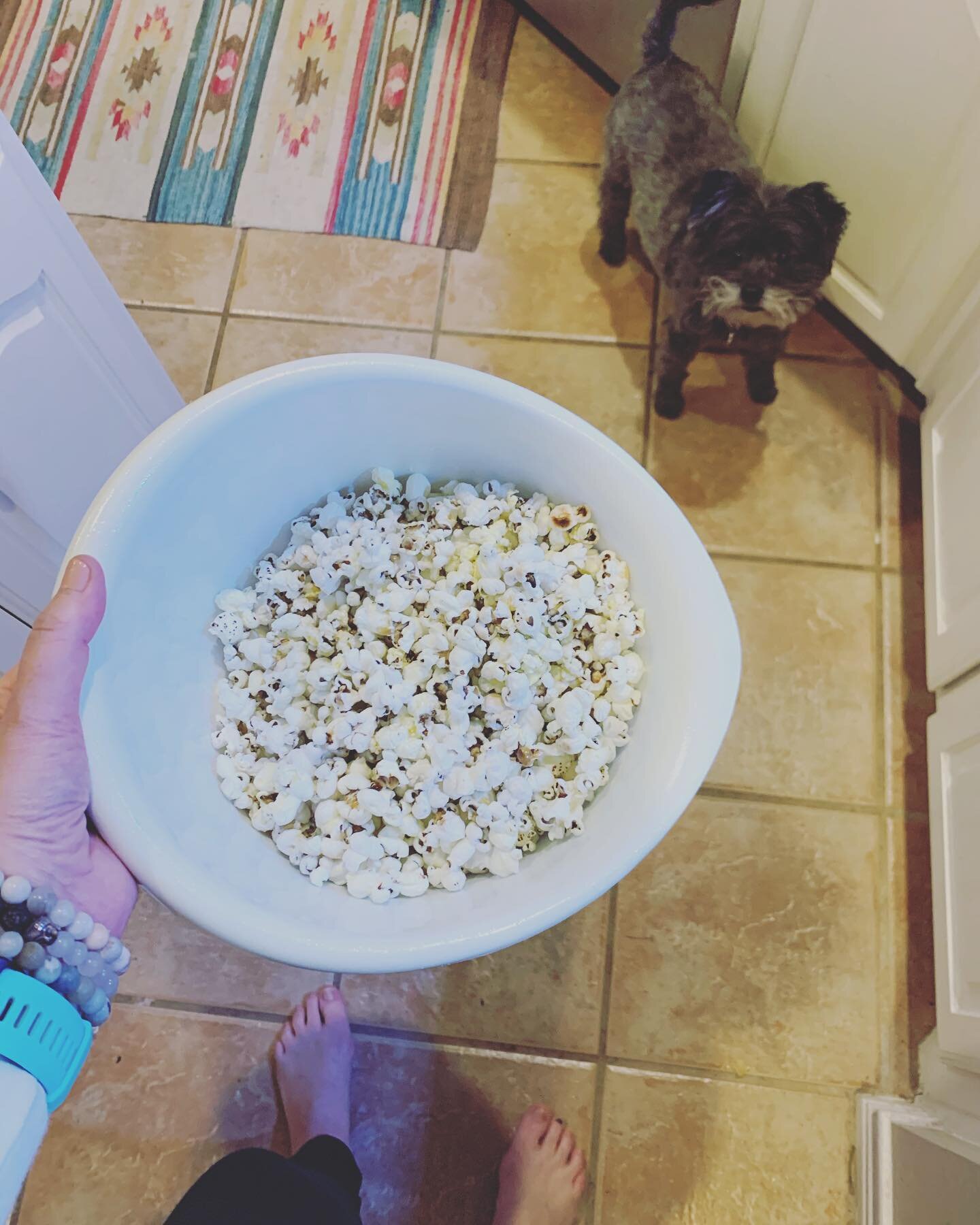 Freshly popped popcorn on the stove. Yum! #movietime #popcorn