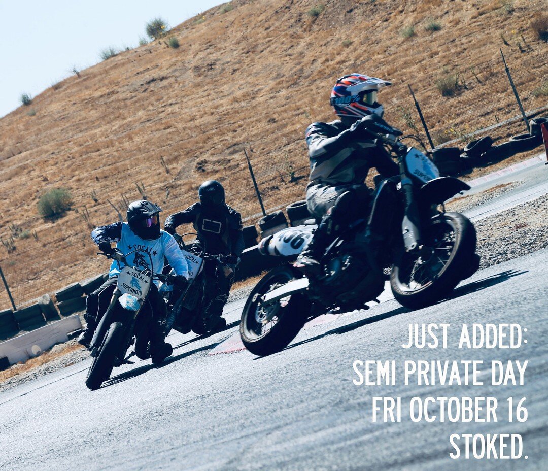 Just Added! October 16th Semi Private days. The semi's are like our standard school day: all inclusive bike, training, trackfees, photography, tshirt or hat. The big difference is smaller class size and on a weekday meaning less traffic and more indi