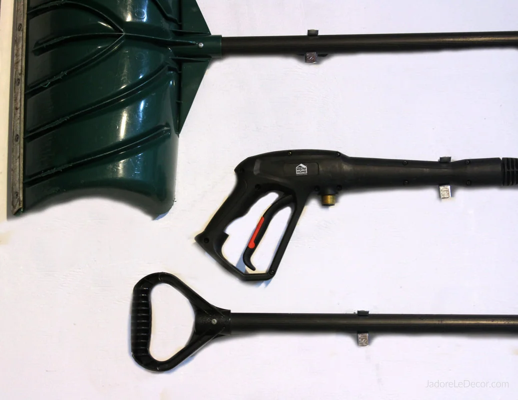 www.JadoreLeDecor.com | Learn useful tips on cleaning and organizing a tiny garage with lawn care equipment storage