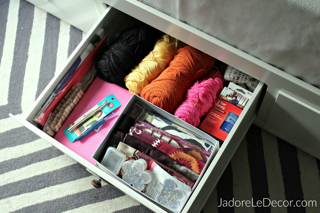 www.JadoreLeDecor.com | See how I make room in my 900 square foot condo for all of my creative passions. | Small space living | Craft Rooms