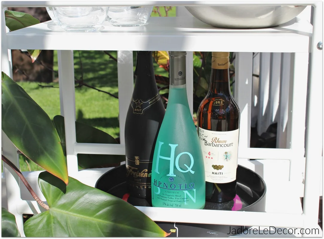 www.JadoreLeDecor.com | simple, small bar cart styling for a ladies' night in. | Bar Cart Styling