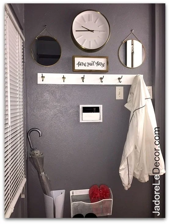 www.JadoreLeDecor.com | small foyer, no foyer organization project | Small Space Living | Whole House Organization Challenge