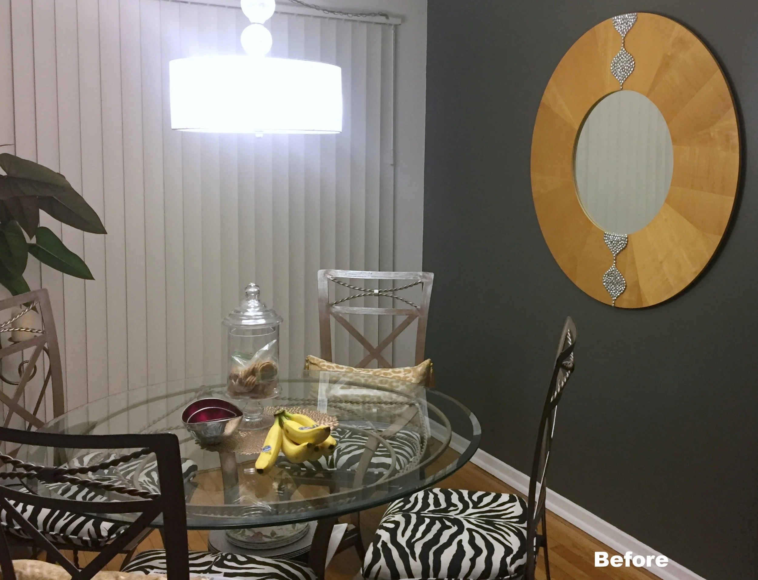 www.JadoreleDecor.com | Zebra shades offer a more exciting kind of treatment for sliding glass doors.| Dining room makeover #selectblinds #oneroomchallenge #orc2018 #jadoreledecor