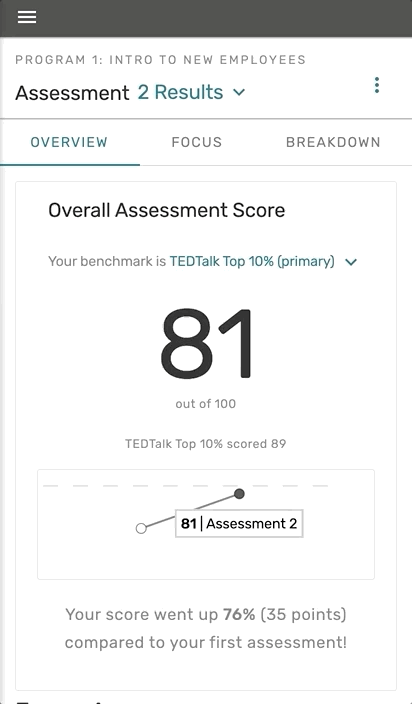 The results page on mobile so users can check their assessment as soon as they get the email on their phones.