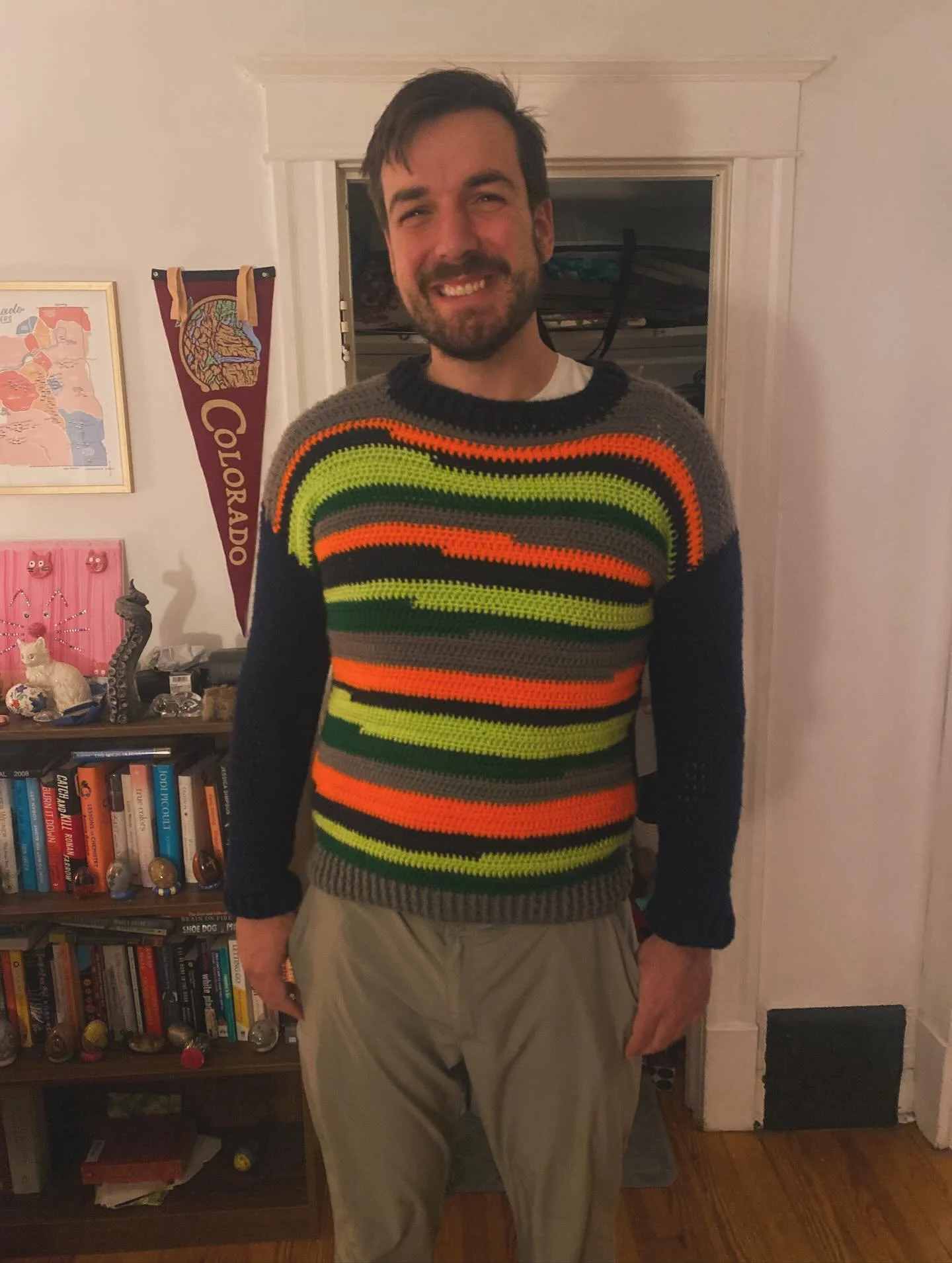 Fresh sweater for my model boyfriend @nolanrockguy 
#crochetallday #grannyAnnie