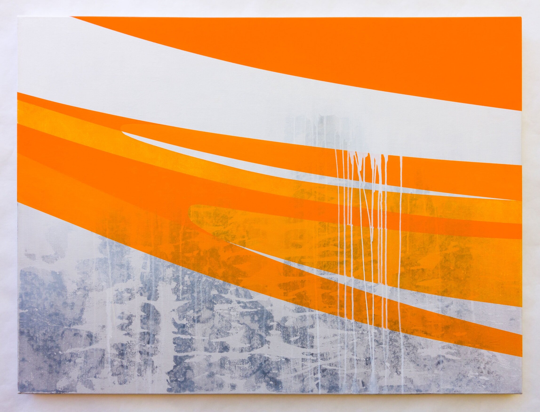 orange, white, gray abstract painting by Veda B Kaya entitled The Edge