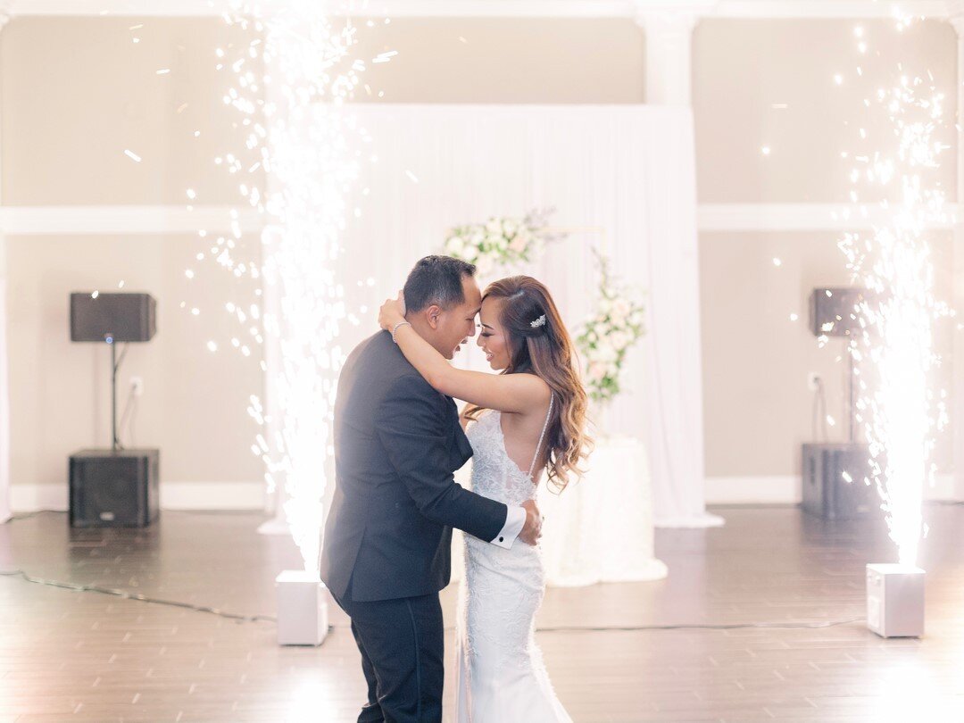 The sparks were flying with this sweet couple on our dance floor ✨⠀⠀⠀⠀⠀⠀⠀⠀⠀
Photo: @ericandjamiephoto 
@maggmccoy 
Cake: @barbs_cakes 
Dress: @ivoryandwhiteboutique 
Special effects: @platinumentnow 
DJ: @djtookold 
Caterer: @kathygandcompany 
⠀⠀⠀⠀⠀⠀