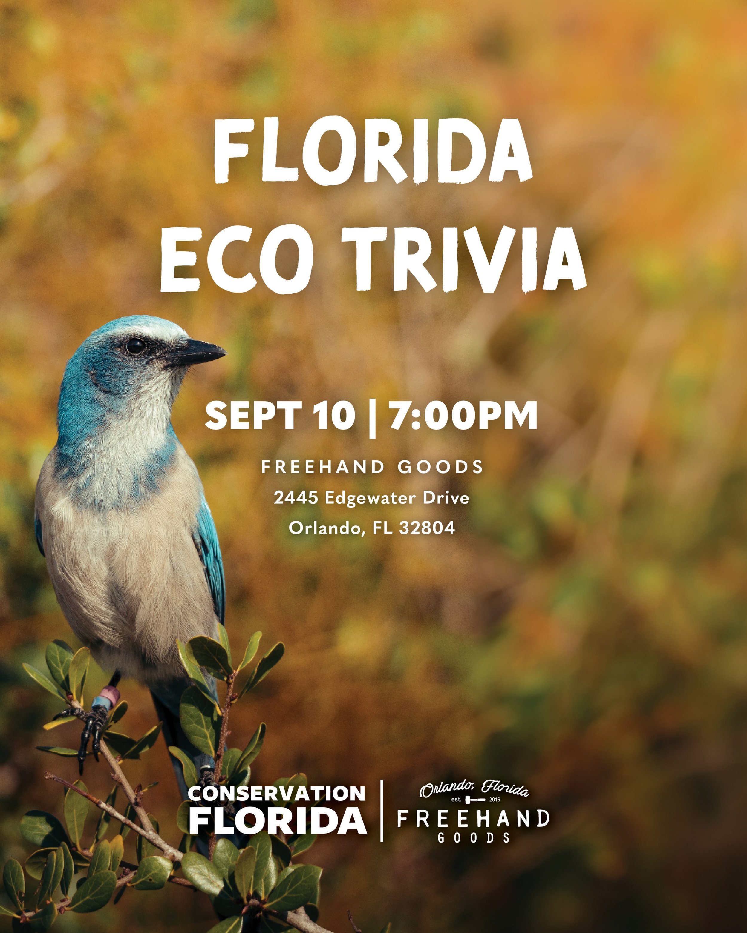 Calling all nature nerds! 🤓 Join us and our friends at @freehandgoods on September 10 for Florida Eco Trivia!

📍 𝗙𝗿𝗲𝗲𝗵𝗮𝗻𝗱 𝗚𝗼𝗼𝗱𝘀 𝗖𝗼𝗹𝗹𝗲𝗴𝗲 𝗣𝗮𝗿𝗸 | 𝟮𝟰𝟰𝟱 𝗘𝗱𝗴𝗲𝘄𝗮𝘁𝗲𝗿 𝗗𝗿, 𝗢𝗿𝗹𝗮𝗻𝗱𝗼
📅 𝗧𝗵𝘂𝗿𝘀𝗱𝗮𝘆, 𝗦𝗲𝗽𝘁𝗲?