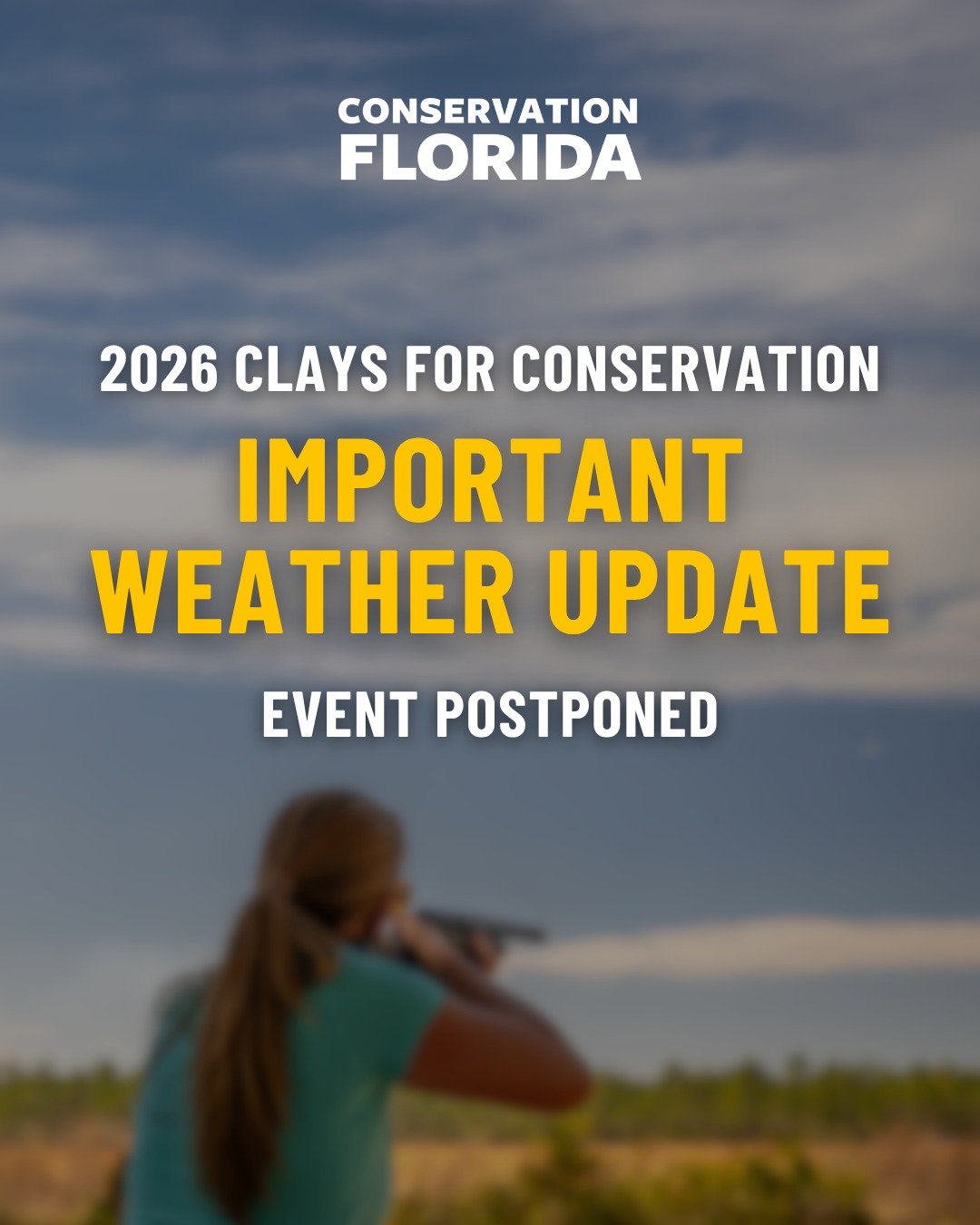 🚨 𝗜𝗠𝗣𝗢𝗥𝗧𝗔𝗡𝗧 𝗪𝗘𝗔𝗧𝗛𝗘𝗥 𝗨𝗣𝗗𝗔𝗧𝗘!

Sadly, tomorrow's Clays for Conservation charity clay shoot is 𝗽𝗼𝘀𝘁𝗽𝗼𝗻𝗲𝗱 𝗱𝘂𝗲 𝘁𝗼 𝘄𝗲𝗮𝘁𝗵𝗲𝗿. While we're disappointed, your safety is our top priority.

We're working on targeting a
