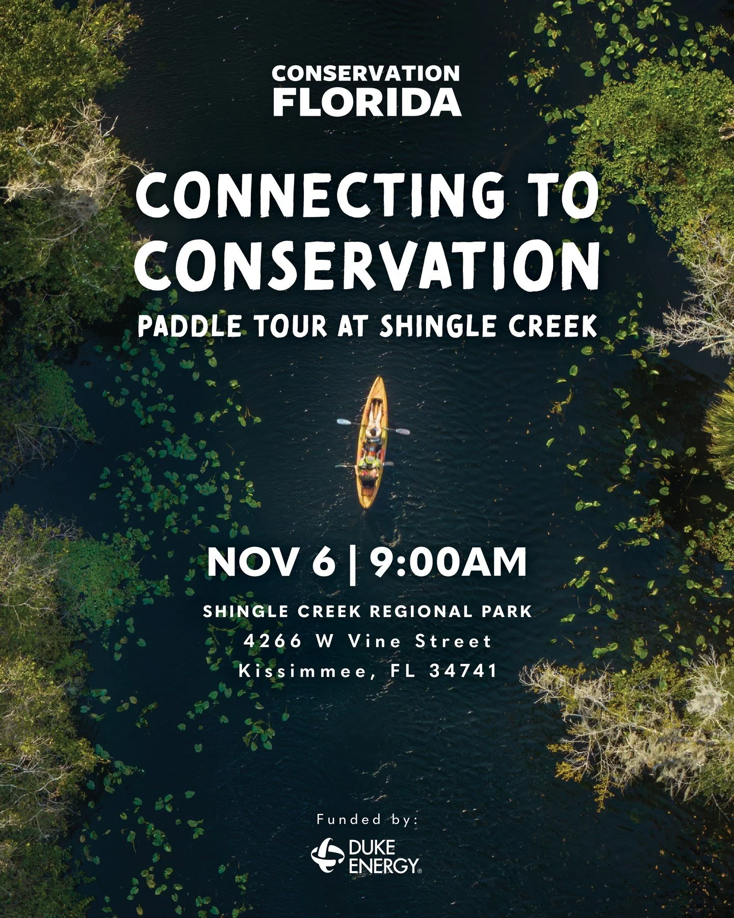 Hey Central Florida! 👋 The weather is cooling off, and it's the perfect time to get outside &amp; connect to the beauty of our home. Join us for a guided paddle tour at Shingle Creek Regional Park on November 6!

📍 𝗦𝗵𝗶𝗻𝗴𝗹𝗲 𝗖𝗿𝗲𝗲𝗸 𝗥𝗲𝗴?