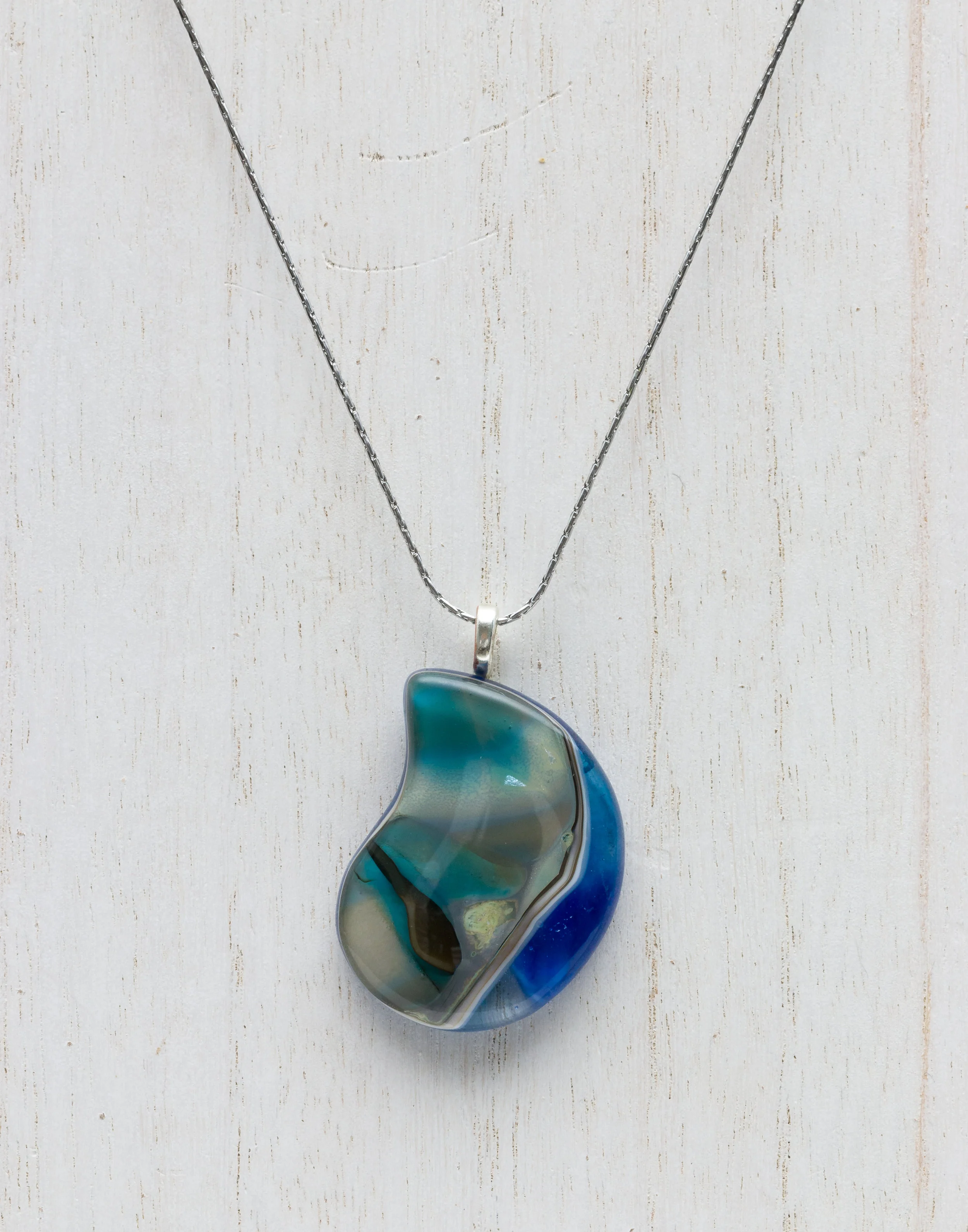 Teardrop Fine Silver Reactive Glass Pendant