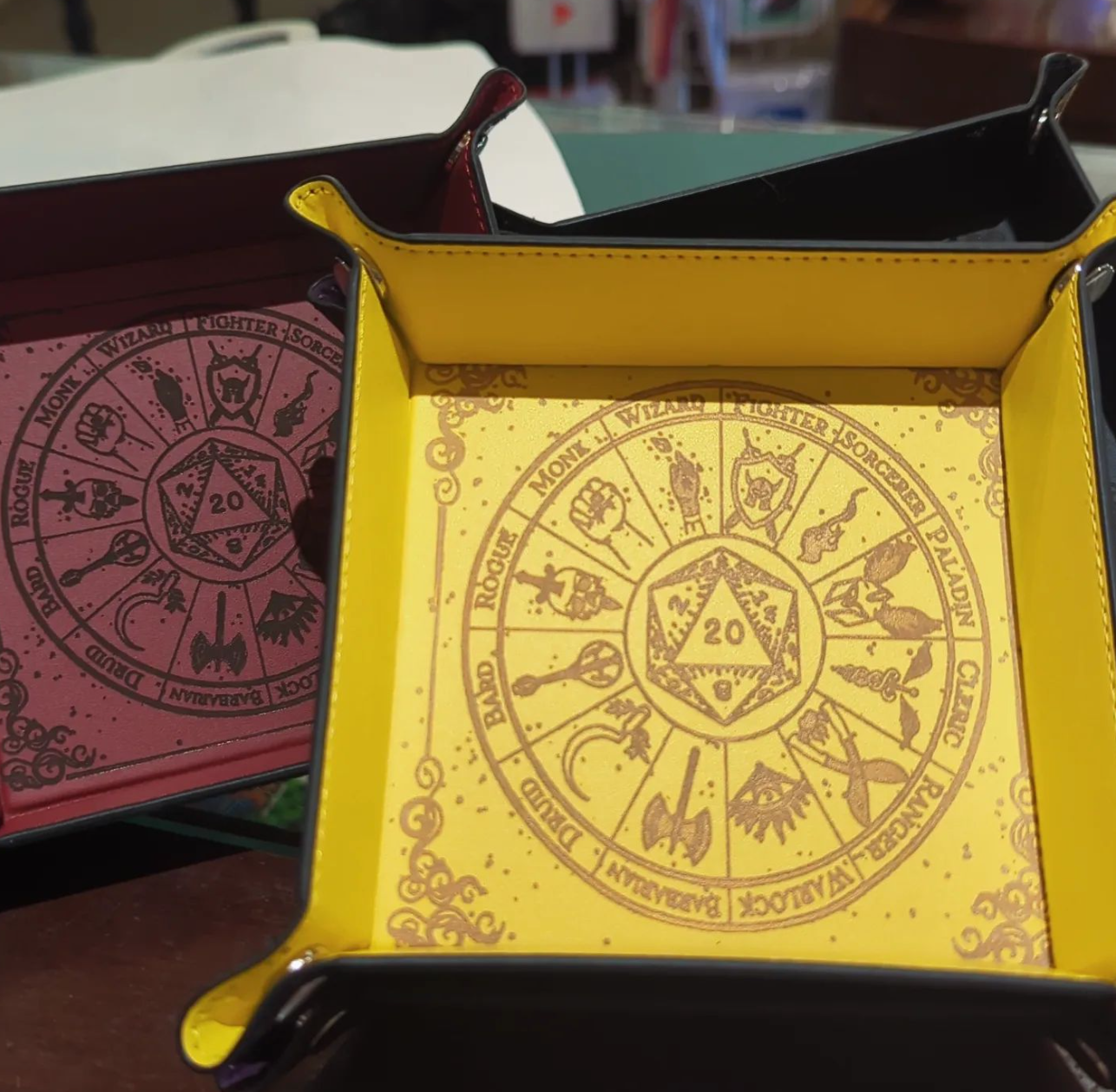 Laser engraved dice trays for Dungeons and Dragons (Fall 2023)