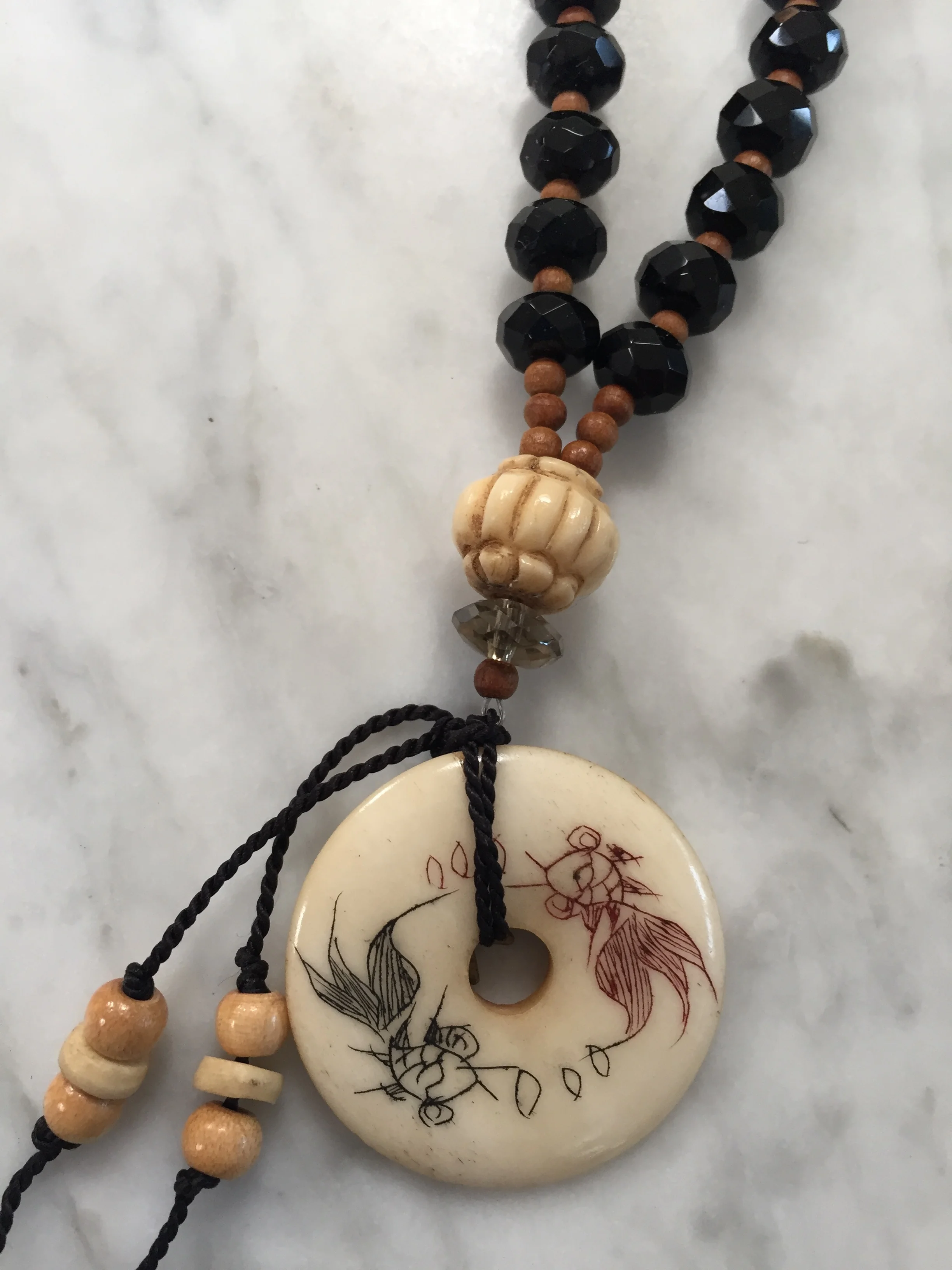 Wood and Crystal Mala in Black and Brown