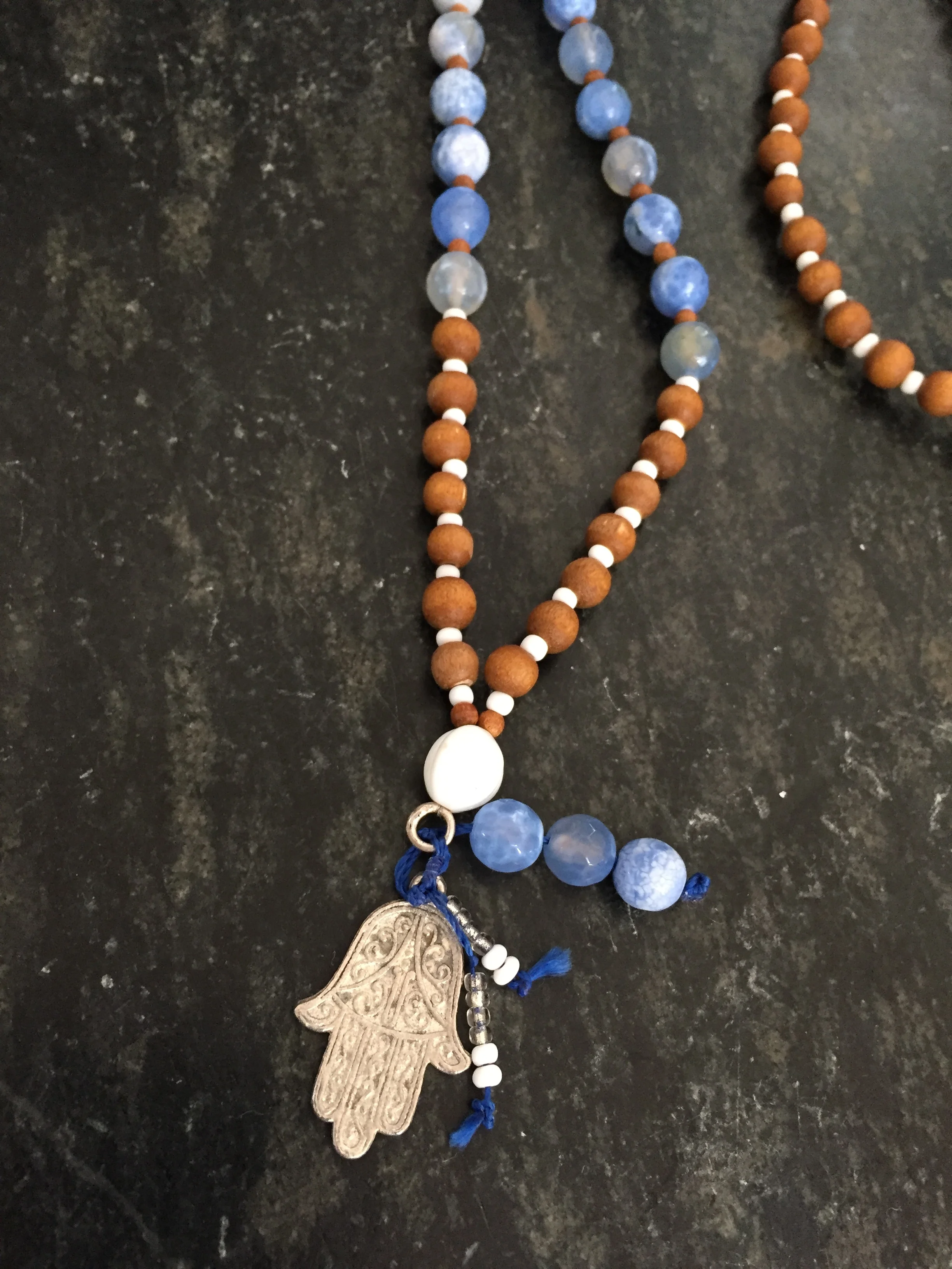 Blue Gemstones and Wood Beads Mala