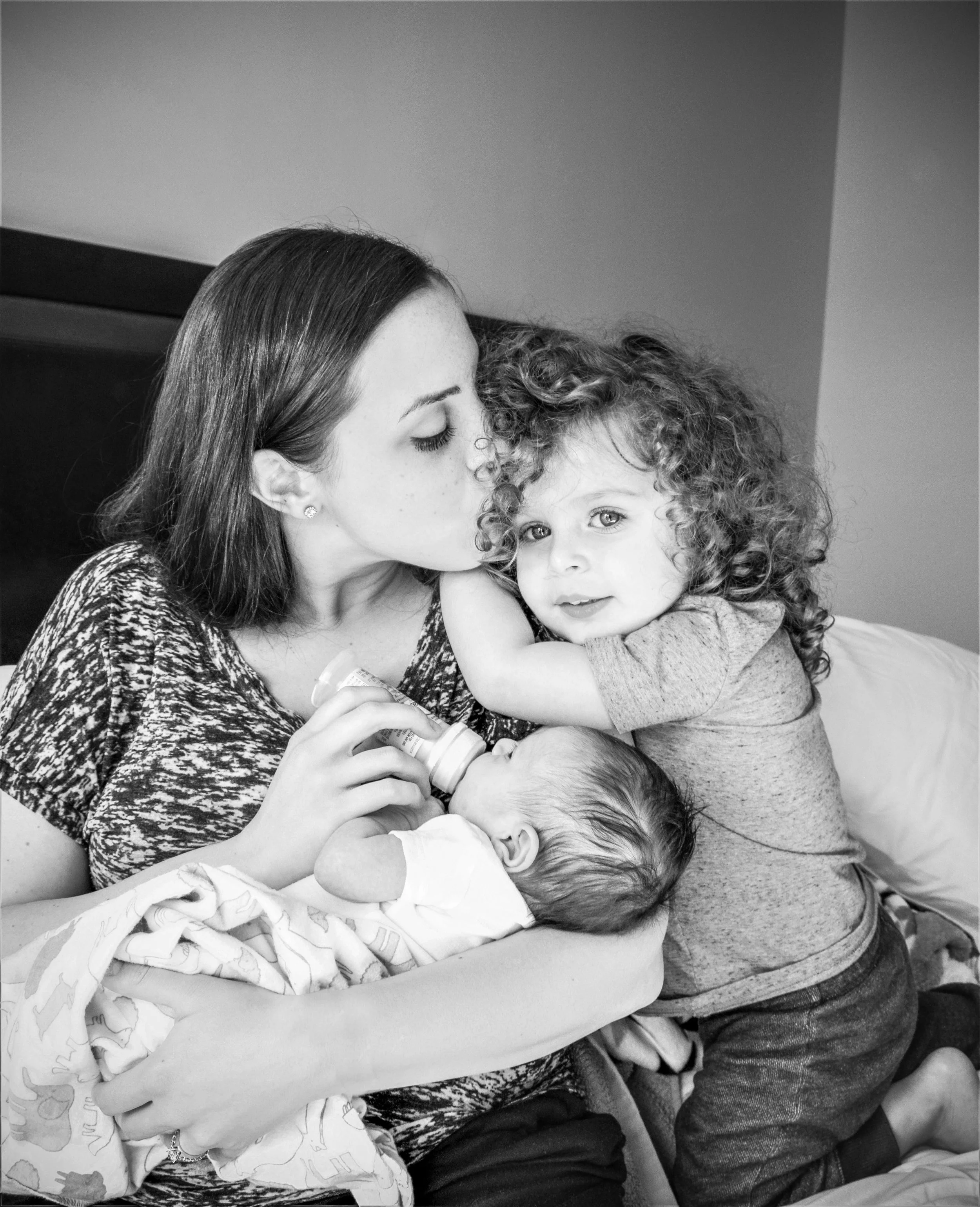 Portrait of mom Natalie with her first son Gabriel and newborn Nathan, 2017.&nbsp;