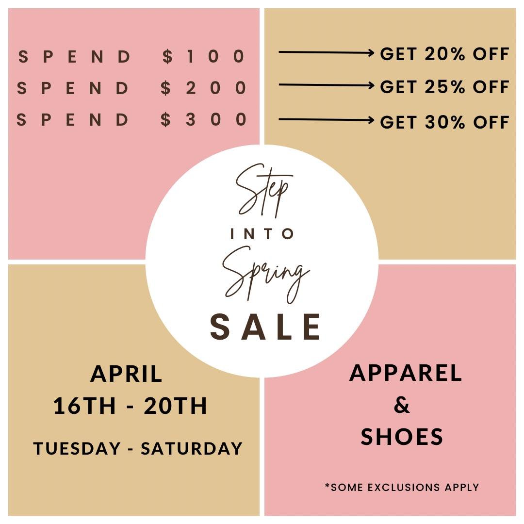 The Spring weather is finally here!
We want to give you the chance to shop our
NEW Spring Men's &amp; Women's apparel + shoes while offering you a discount!
Come check out our fully stocked store to find some fresh styles to embrace the season! ☀️ 🌸