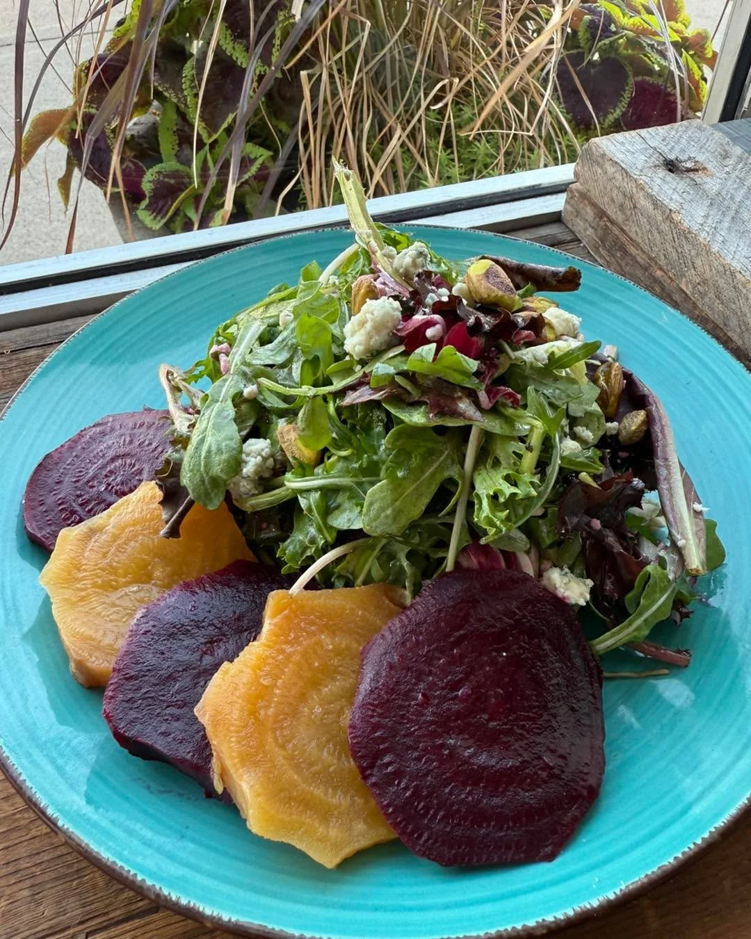 The delicious BEET Salad is Back! 🙌 🫜 ✨ 
&bull; gorgonzola cheese 
&bull; pistachios 
&bull; beet vinaigrette 
.
.
.
.
#mplsfood #MnEats #leader1918 #mnrestaurants #mnchefs #cambridgemn #mneats #isantimn #dinnerisserved #mplschef #mplsfoodie #getin
