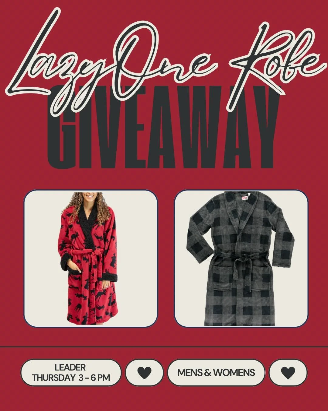 Mark your calendar for this THURSDAY
in the Retail! 

Extended hours : OPEN until 6pm 🕕 

From 3 - 6pm:
SHOP our NEW FALL ARRIVALS 
Enter a RAFFLE to win an apparel item of your choice - his &amp; hers robes from LazyOne!
Try market samples 💫 
Enjo