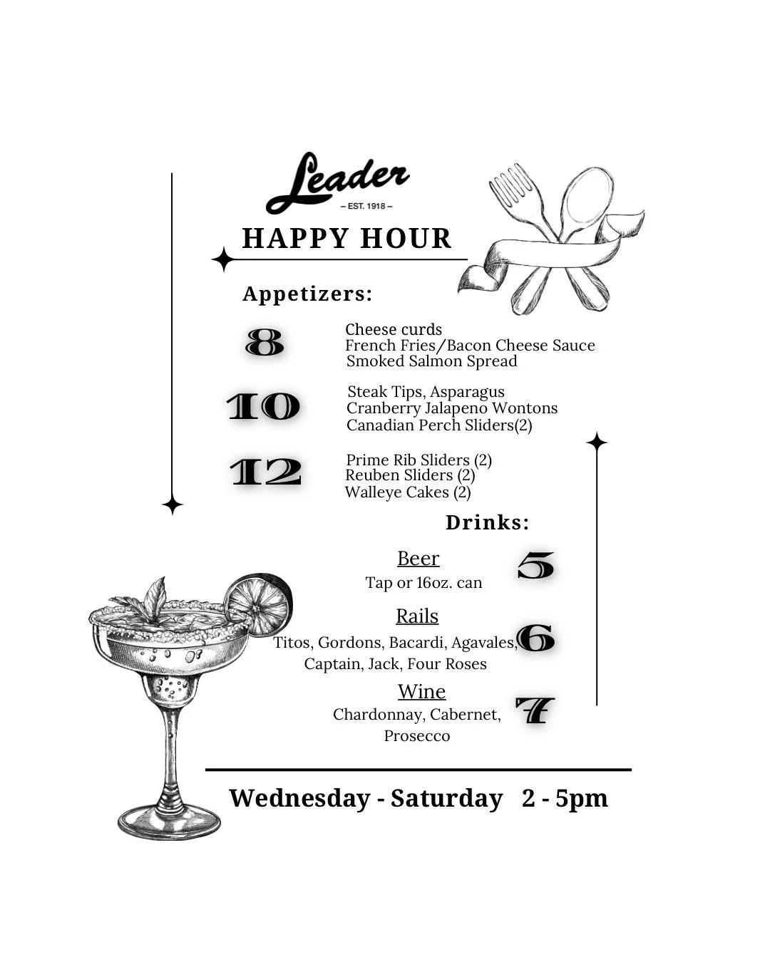 Wednesday is a great time to come in for our Happy Hour from 2 - 5pm and/or enjoy or Wine &amp; Dine deal of 1/2 off wines by the glass &amp; $3
off appetizers!
.
.
.
.
#wineanddine #MNEats #leader1918 #mnrestaurants #winelover #mnplsfoodie #cambridg